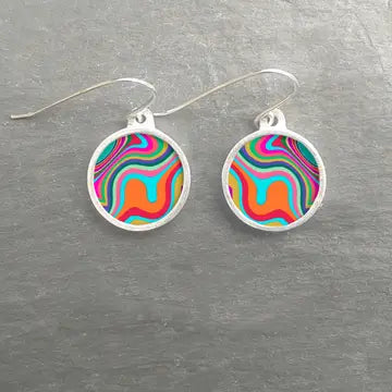 Ceramic and Stainless Steel Round Colourful Waves Earrings-RCWE