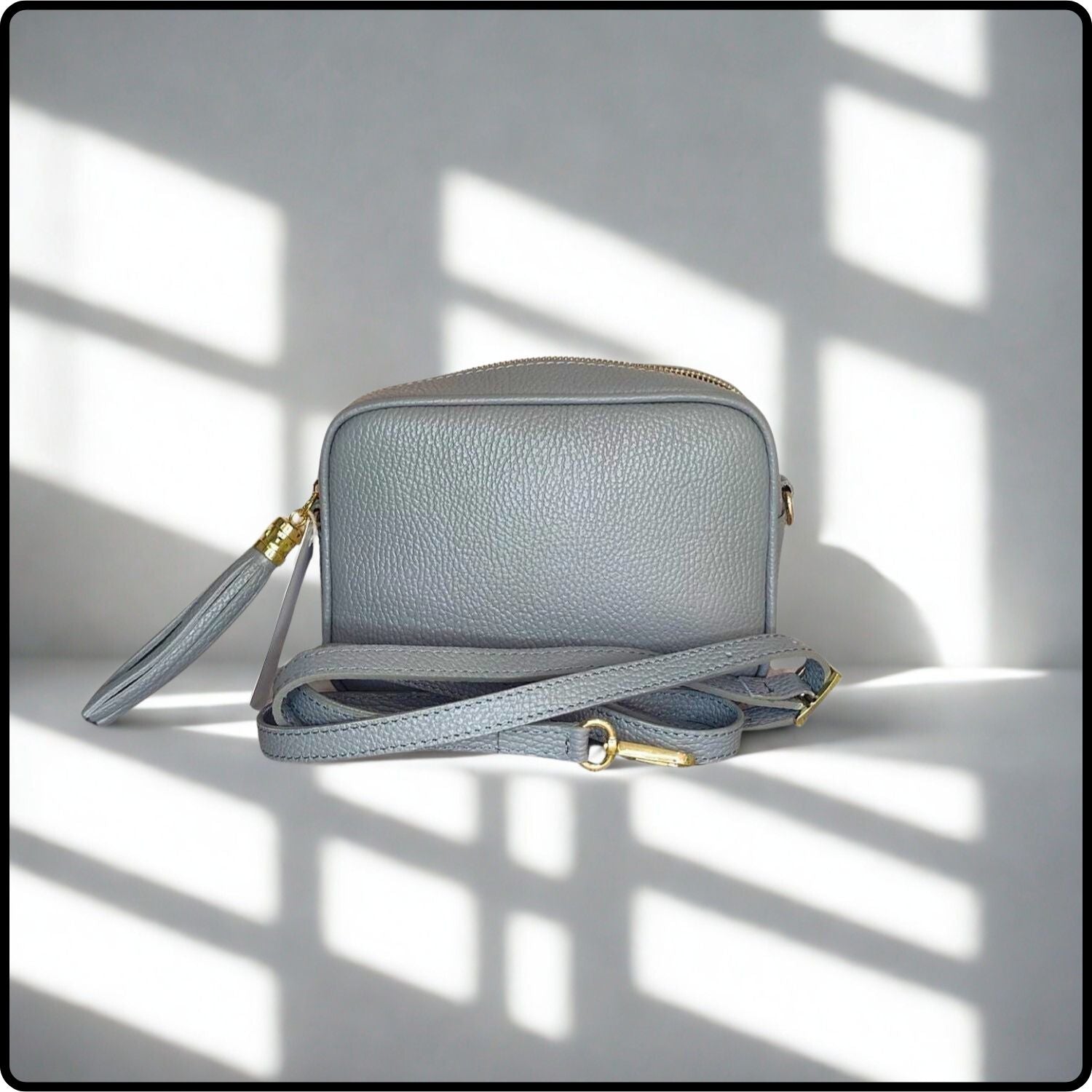 Leather Cross Body Bag Tassel- PS233-LIGHT GREY