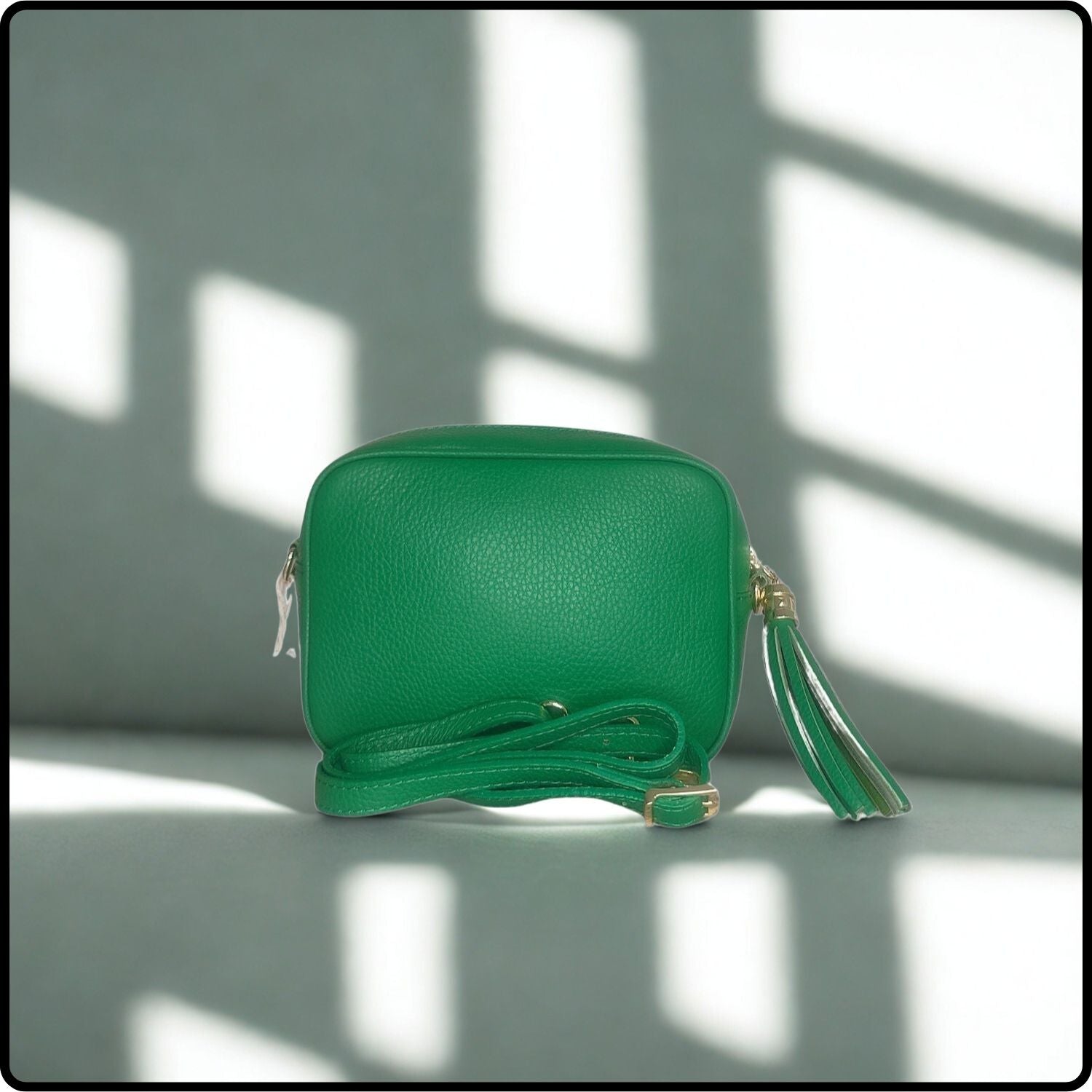Leather Cross Body Bag Tassel- PS233-GREEN
