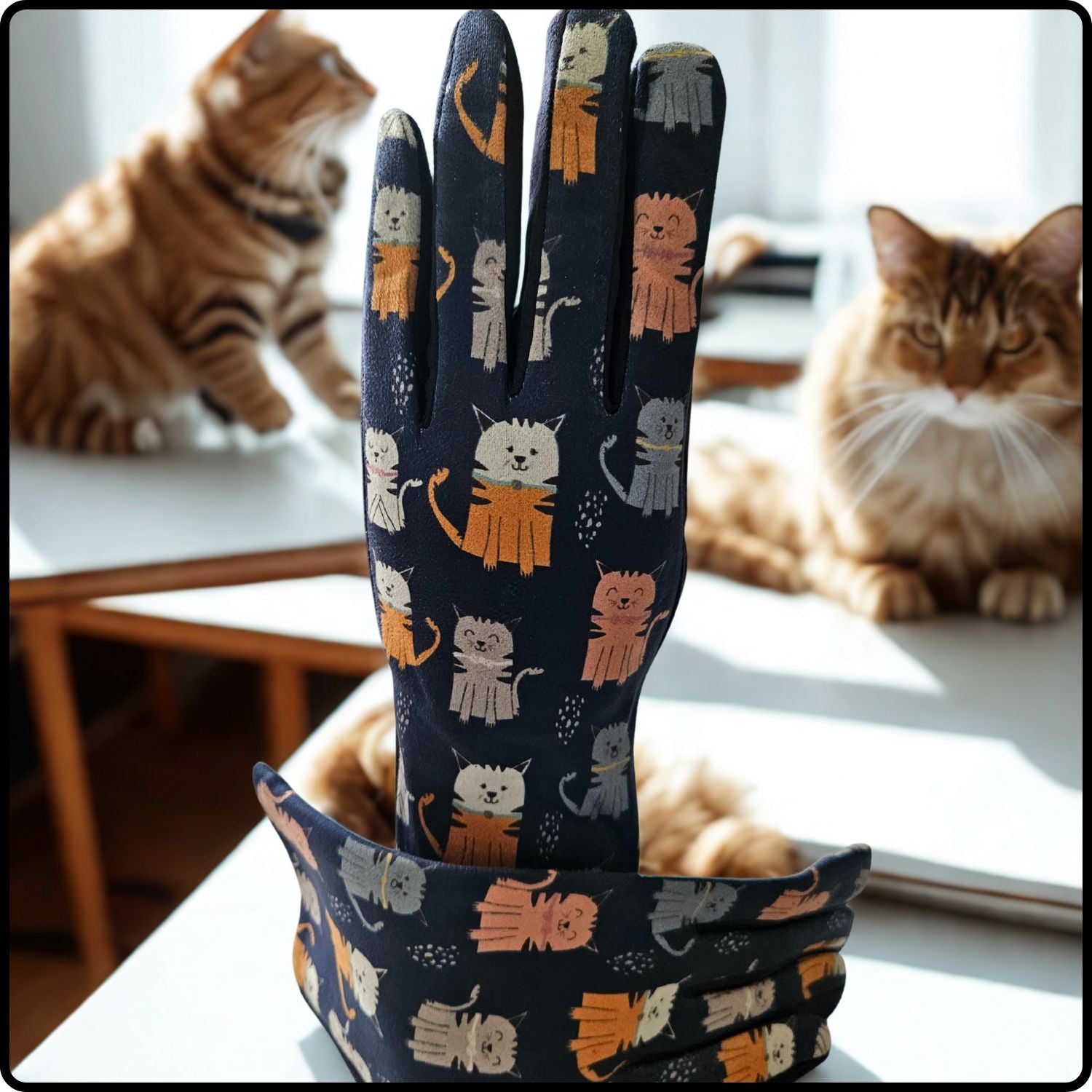 Cat Suedette Fabric Touch Screen Gloves One Size in Navy-CGN
