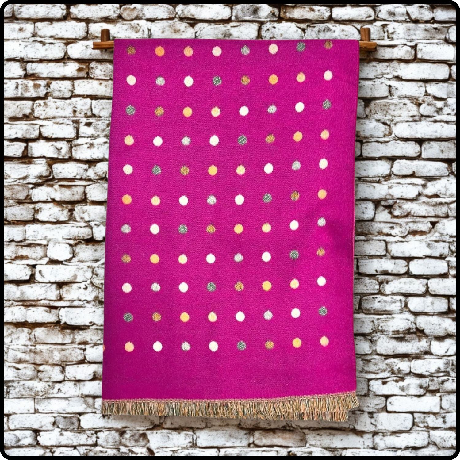Wool blend Multi colour dot winter scarf in hot pink-SCDP