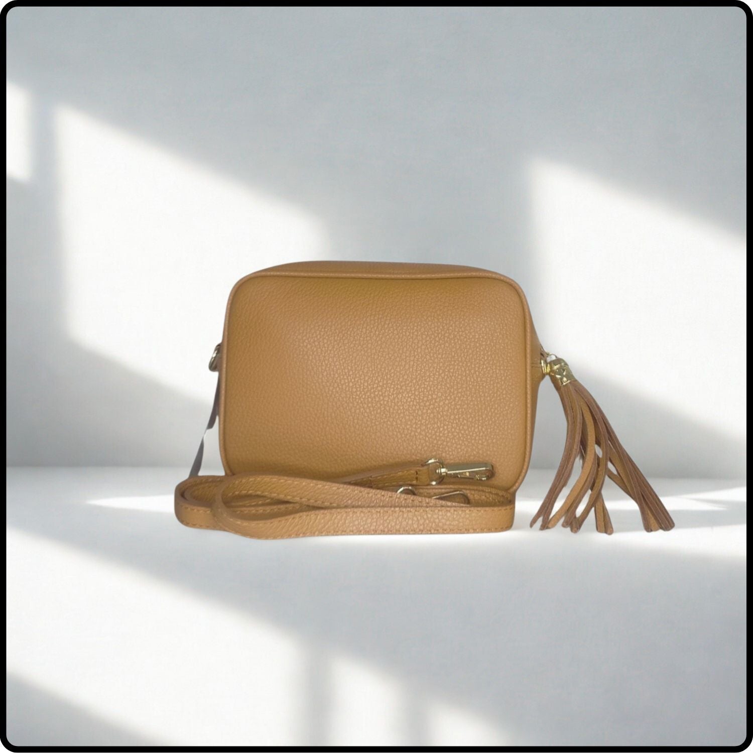 Leather Cross Body Bag Tassel- PS233-LIGHT TAN