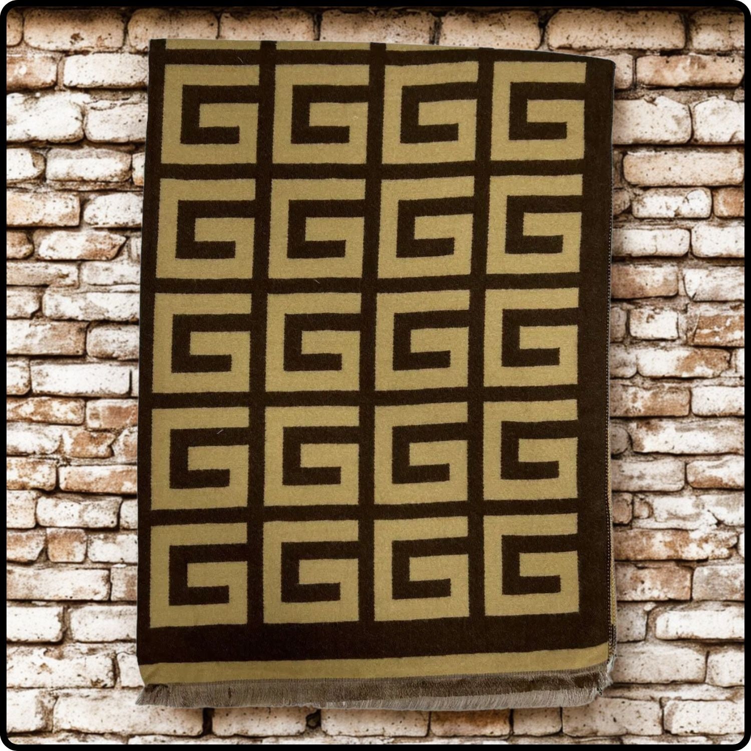 Big Maze Print on Wool Blend Scarf in coffee-MPCC