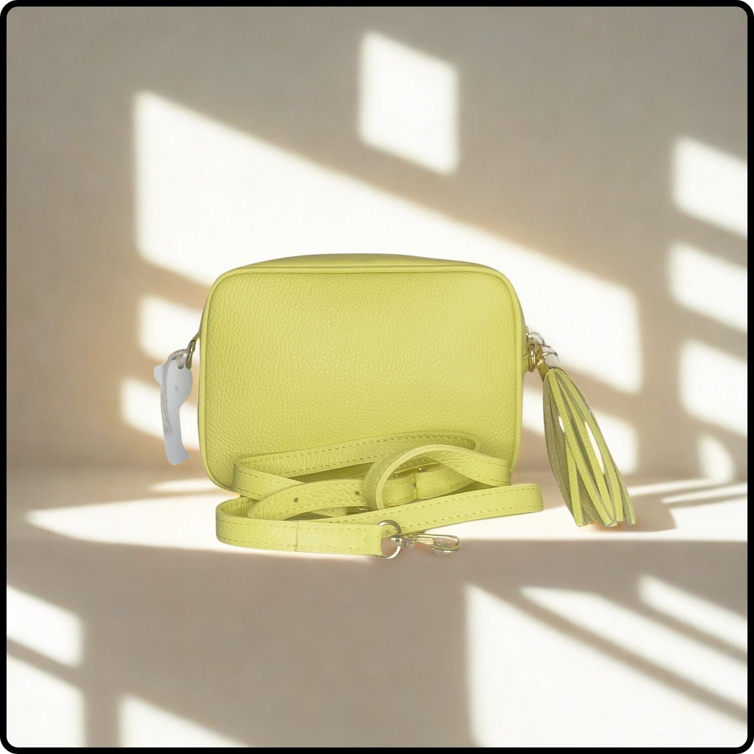 Leather Cross Body Bag Tassel- PS233-LEMON