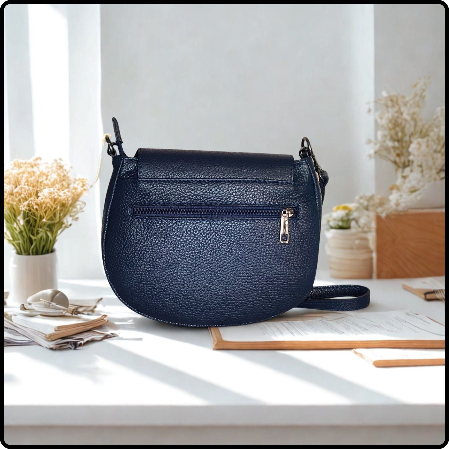 Soft Leather Shoulder Bag - PS249-NAVY