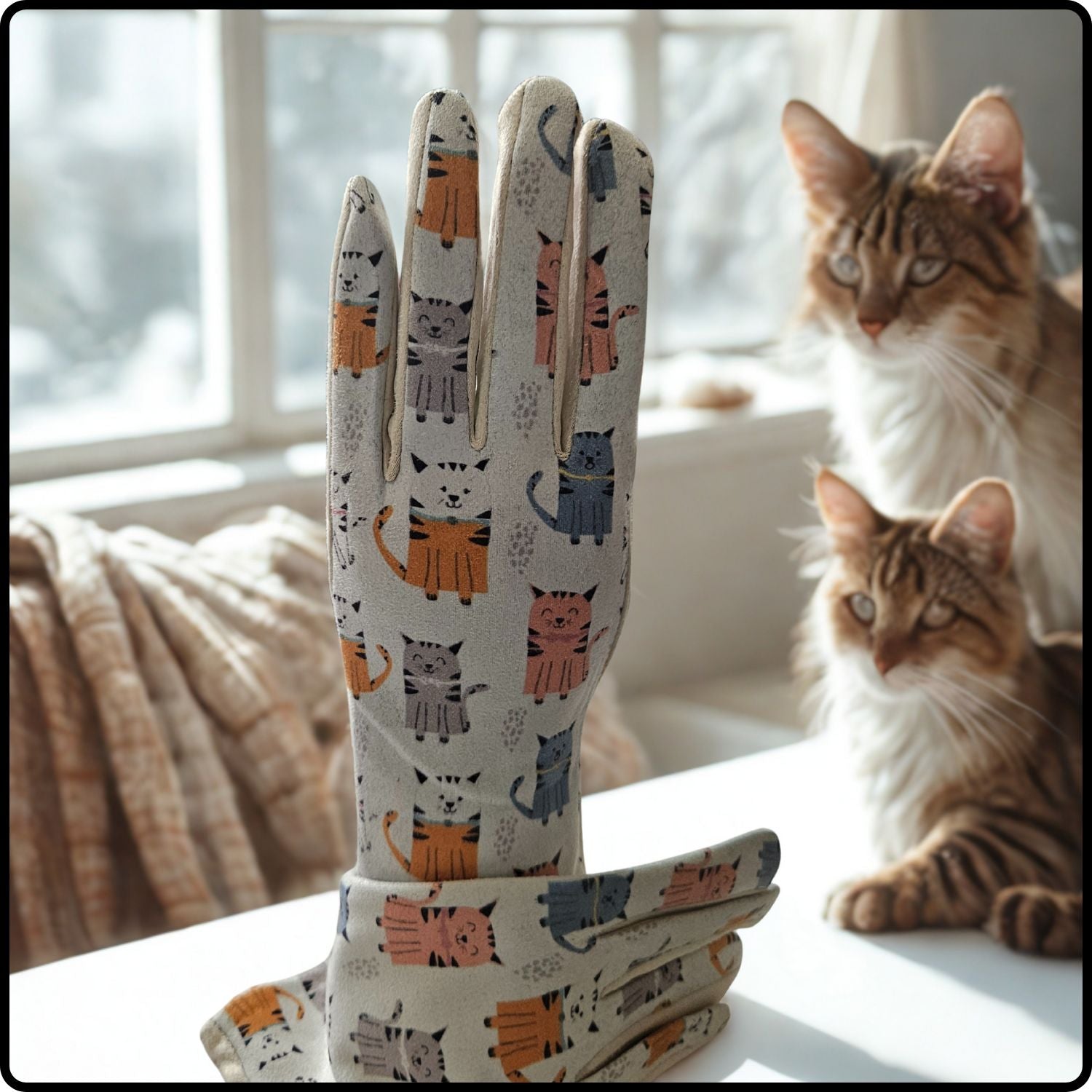 Cat Suedette Fabric Touch Screen Gloves One Size in White-CGW
