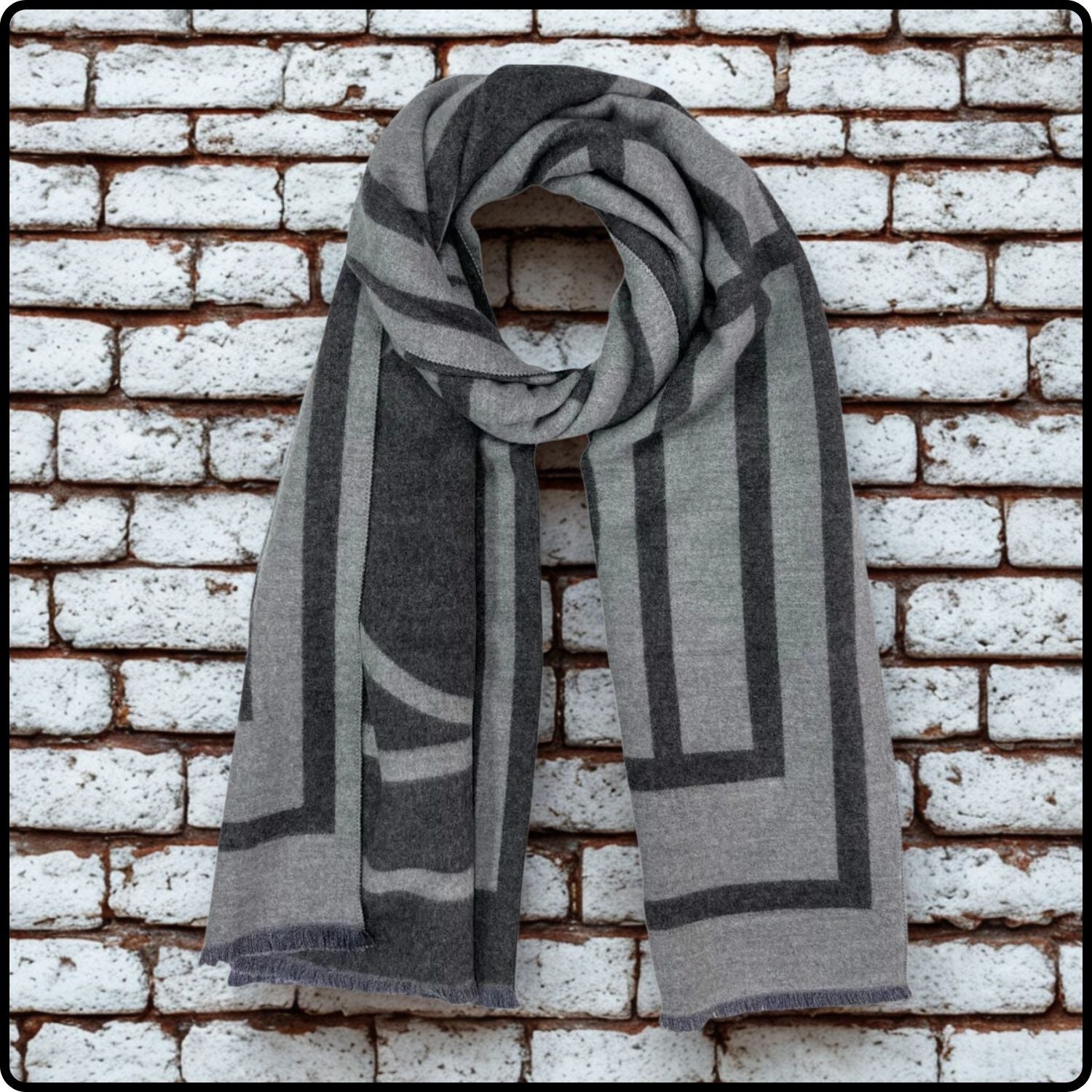 Geometric reversible cashmere mix scarf in grey-SCGG