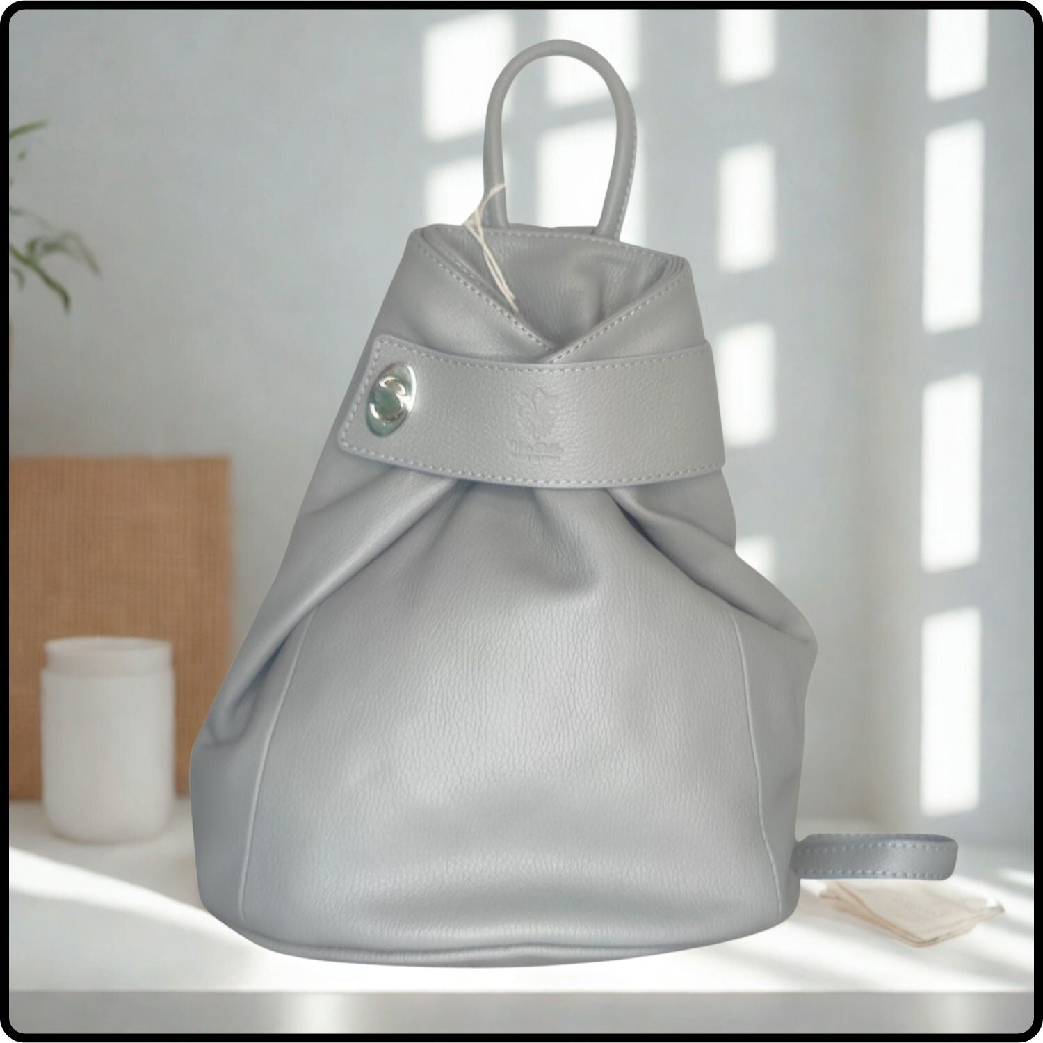 Large Pebbled Leather Lock Closure Backpack - VPR248-GREY
