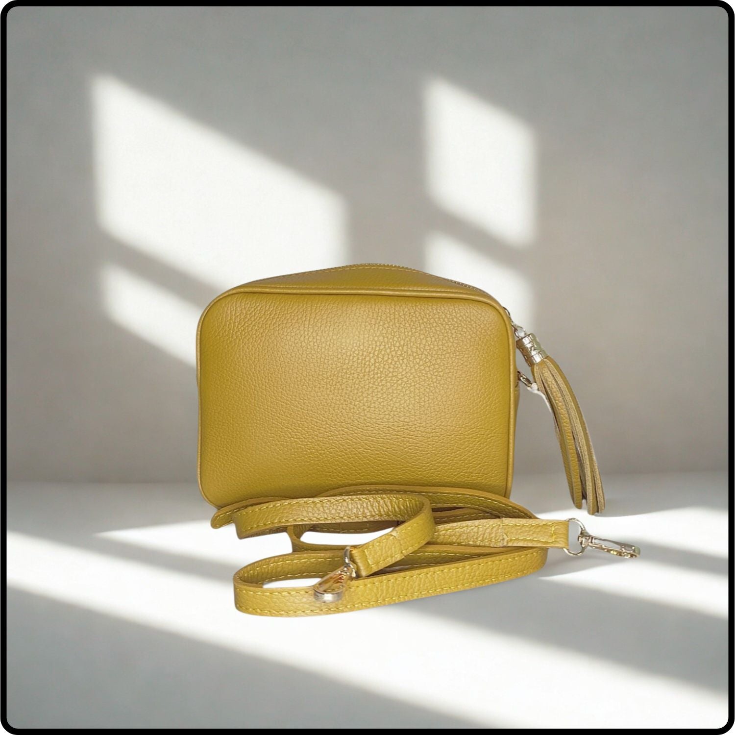 Leather Cross Body Bag Tassel- PS233-MUSTARD