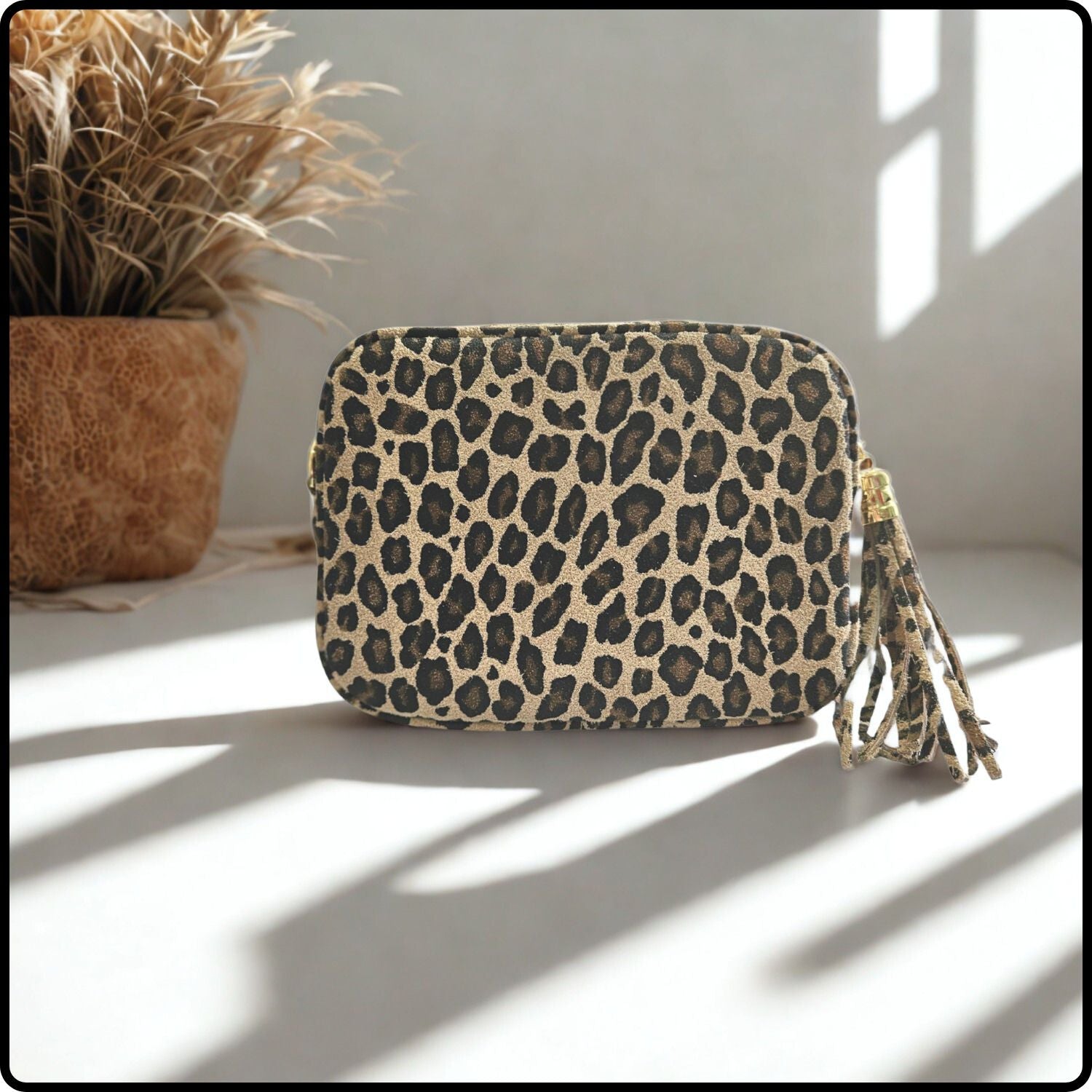 Leather Cross Body Bag Tassel- PS233-LEOPARD