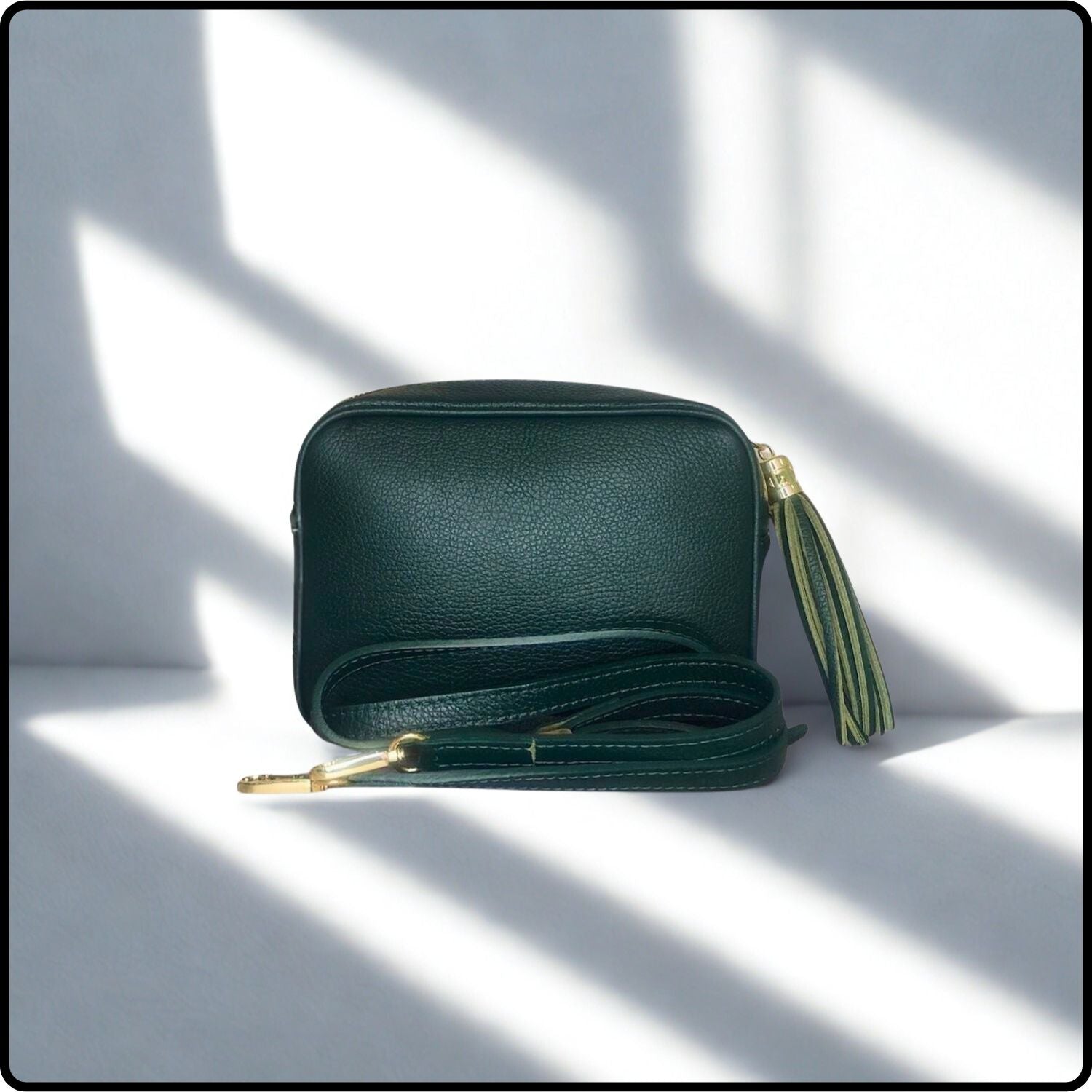 Leather Cross Body Bag Tassel- PS233-DARK GREEN