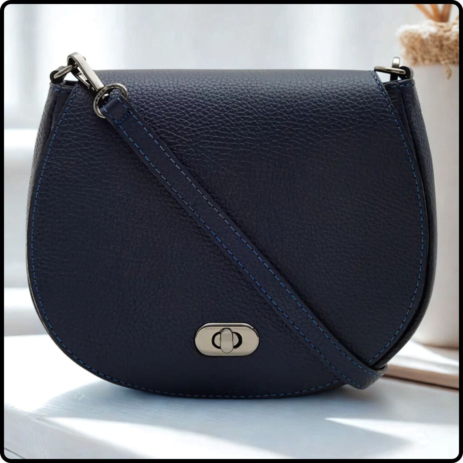 Soft Leather Shoulder Bag - PS249-NAVY