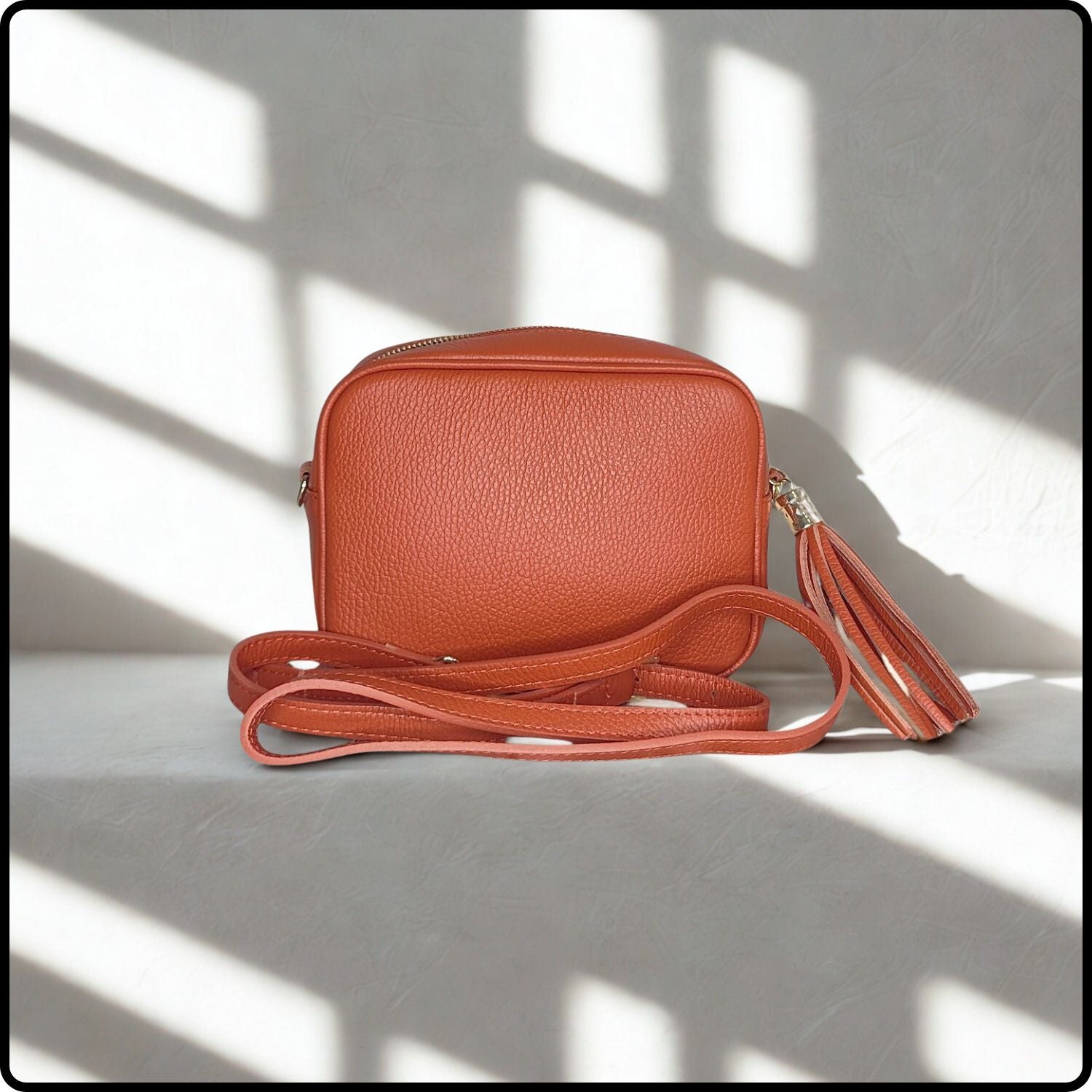 Leather Cross Body Bag Tassel- PS233-BURNT ORANGE