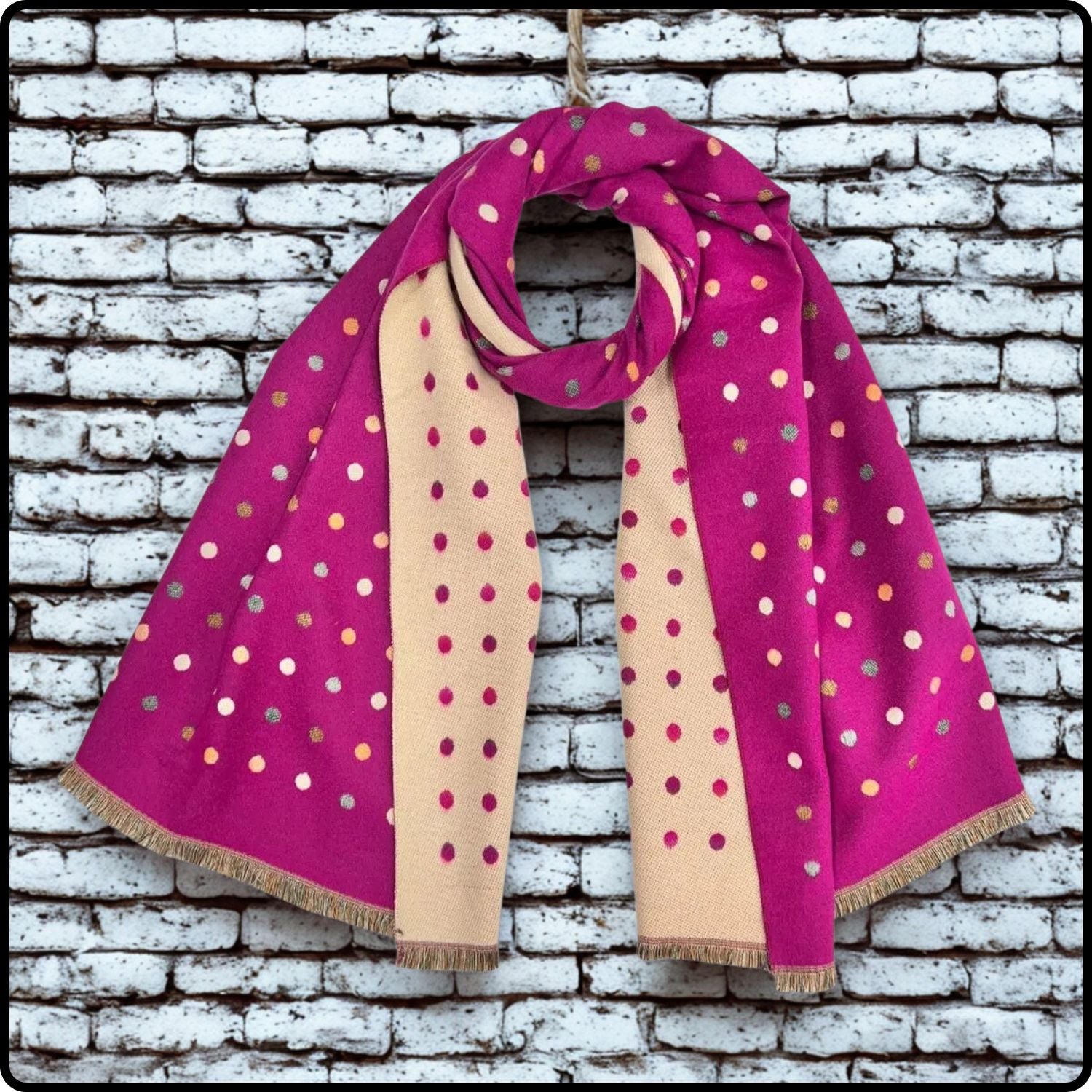 Wool blend Multi colour dot winter scarf in hot pink-SCDP