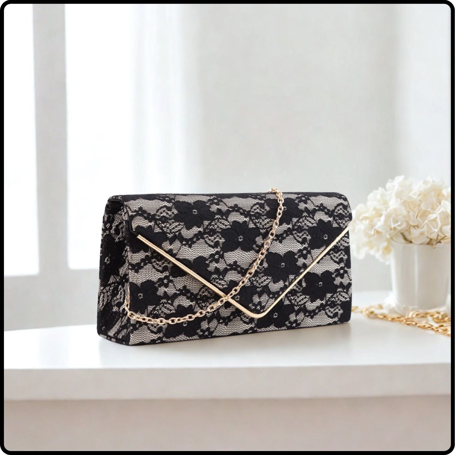 Janie Lace Envelope Clutch Bag/Black-Janie-Black