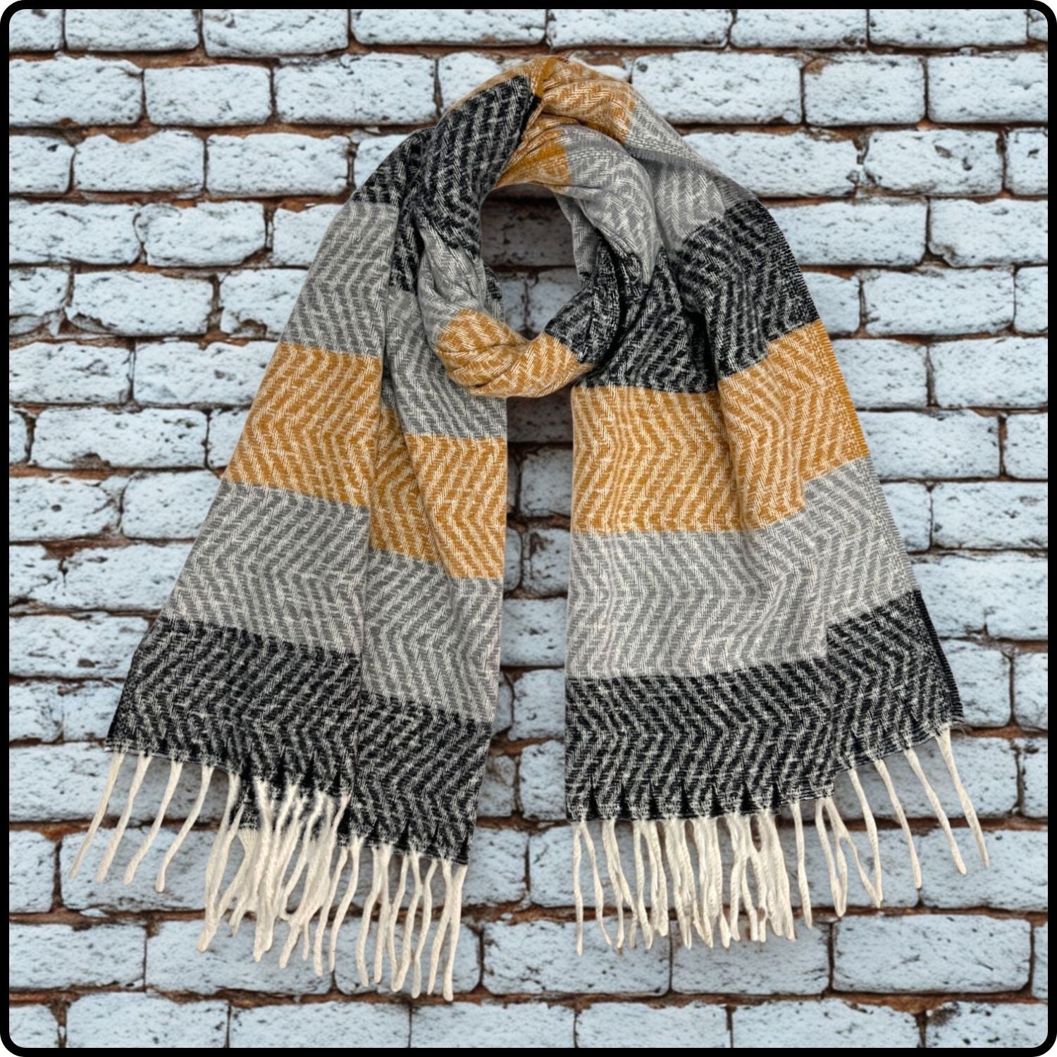 Zigzag Winter Wool Mix Scarf in Black/Grey-ZWBG