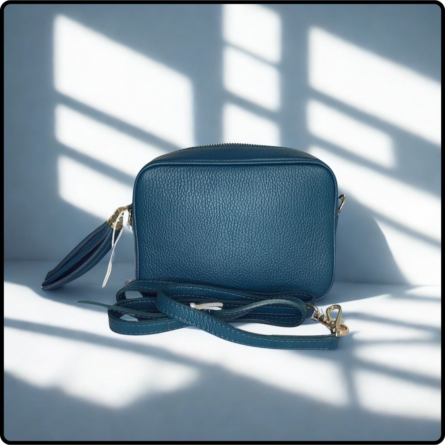 Leather Cross Body Bag Tassel- PS233-DARK TEAL