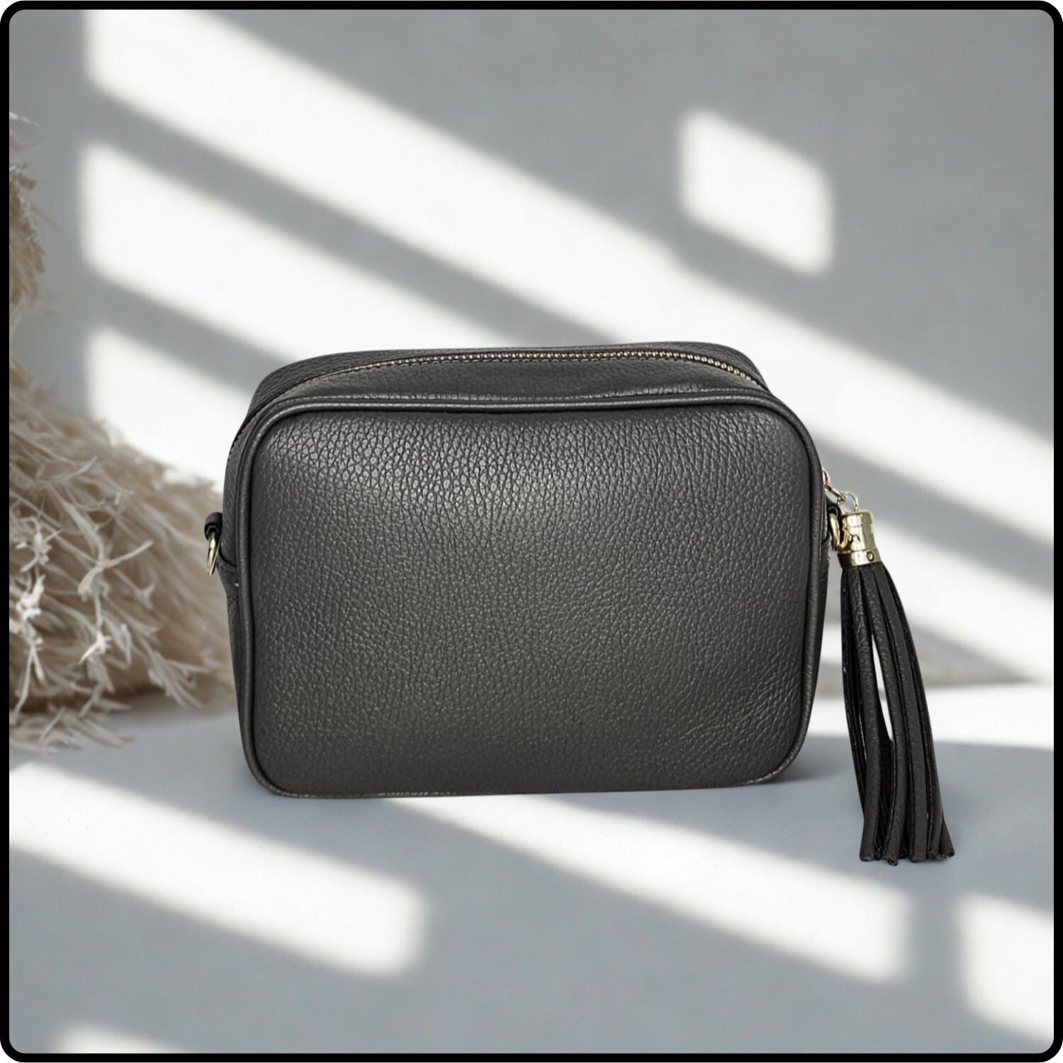 Leather Cross Body Bag Tassel- PS233-DARK GREY