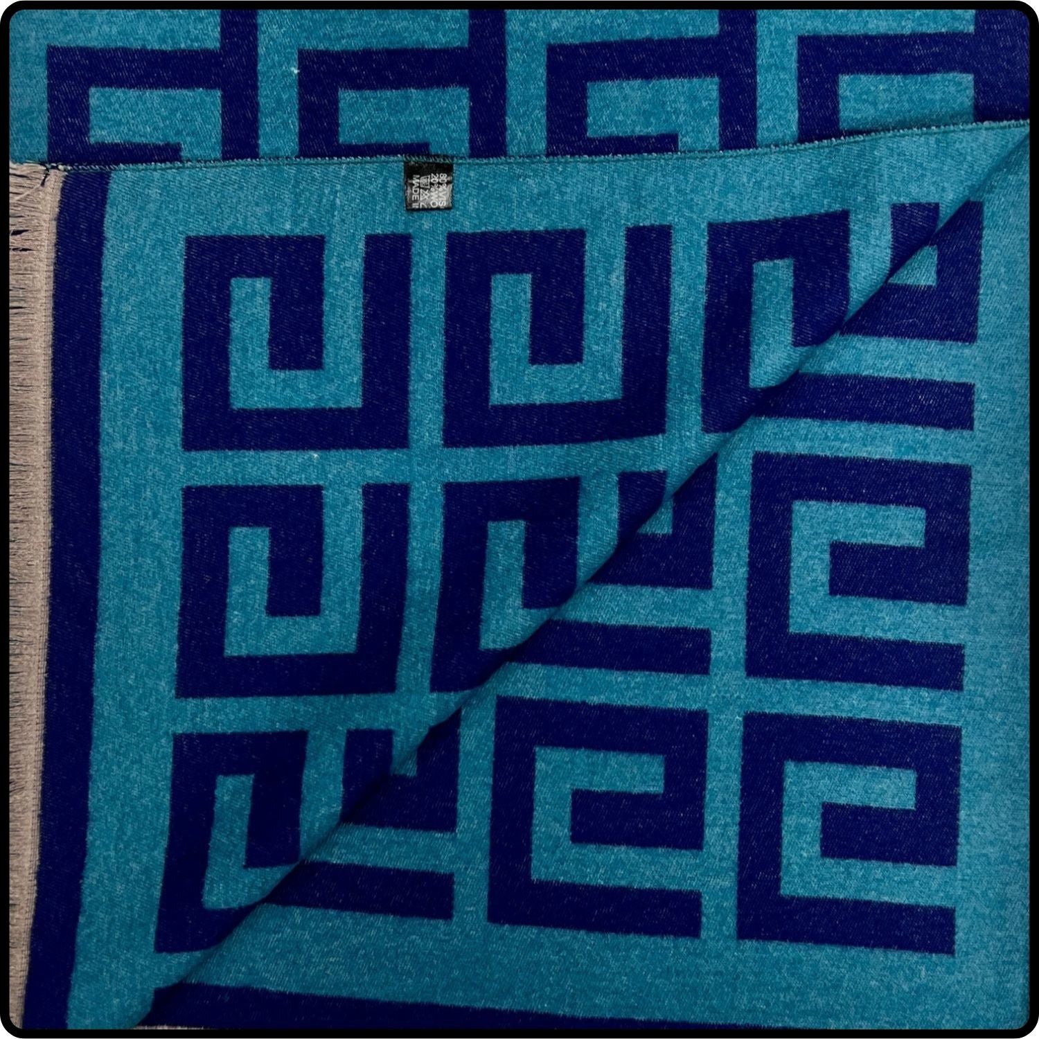 Big Maze Print on Wool Blend Scarf in Navy-MPCN