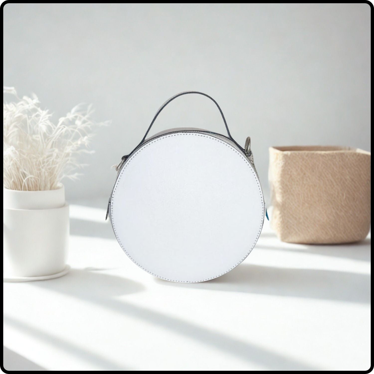 Round Leather Grab Bag With Double Zip - VPQ17-WHITE