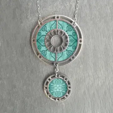 Walnut and Stainless Steel Two Parts Aquamarine Necklace-Walnut and Stainless Steel Two Parts Aquamarine Necklace-TWAN