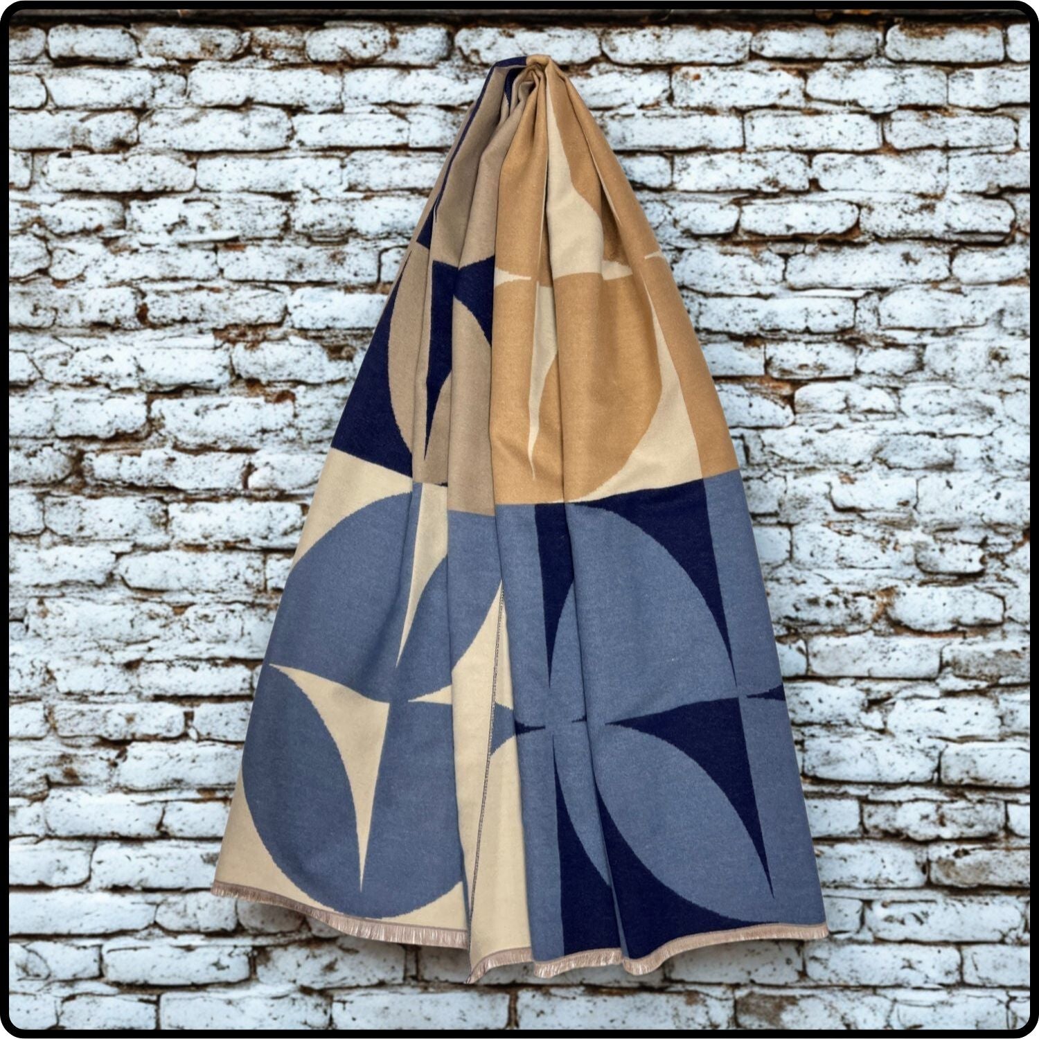 Retro print on cashmere blend scarf in Beige- SCRB