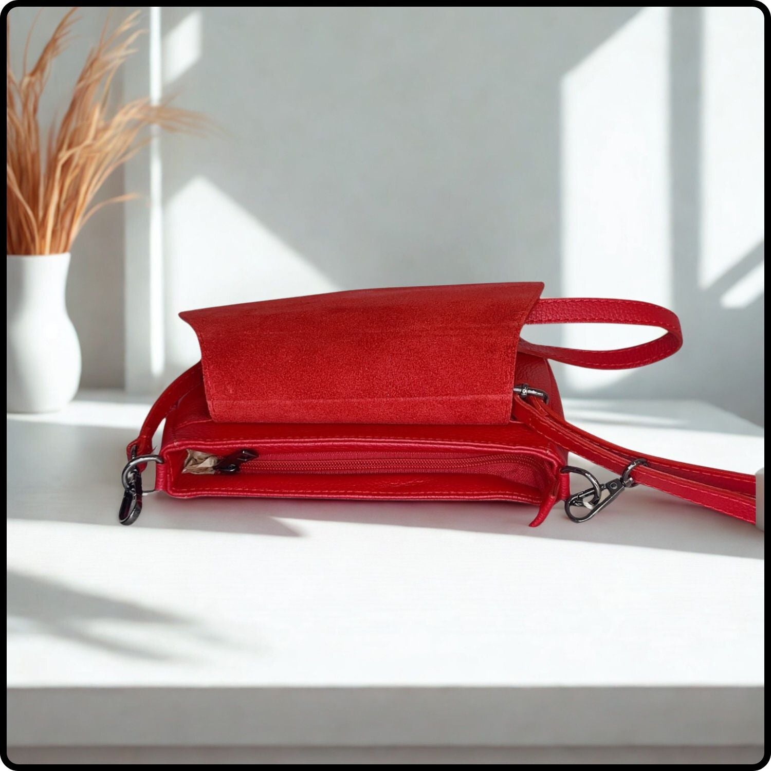 Soft Leather Shoulder Bag - PS249-BRIGHT RED