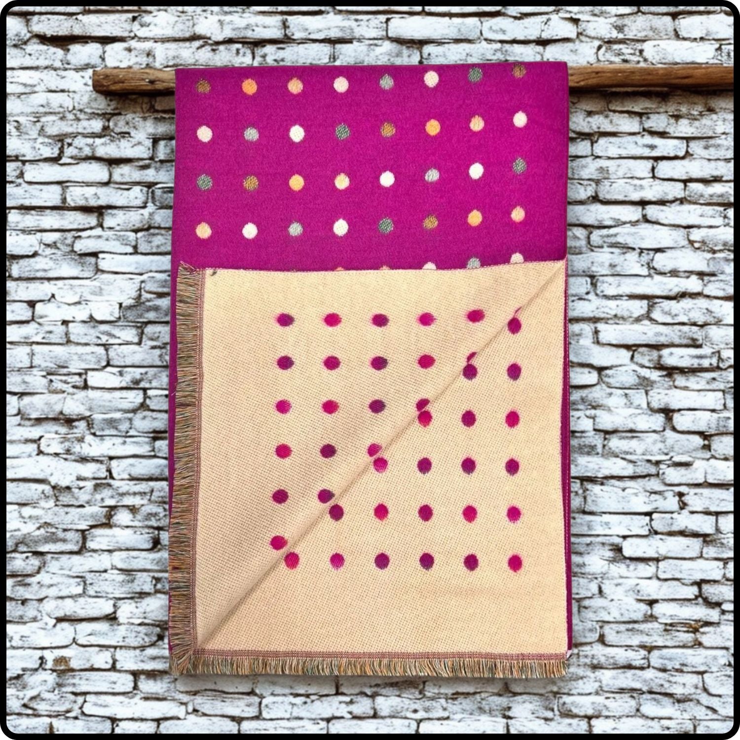 Wool blend Multi colour dot winter scarf in hot pink-SCDP