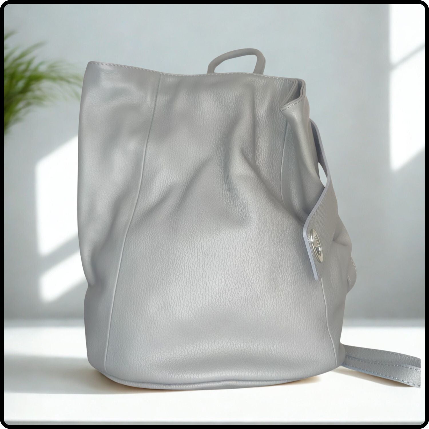 Large Pebbled Leather Lock Closure Backpack - VPR248-GREY