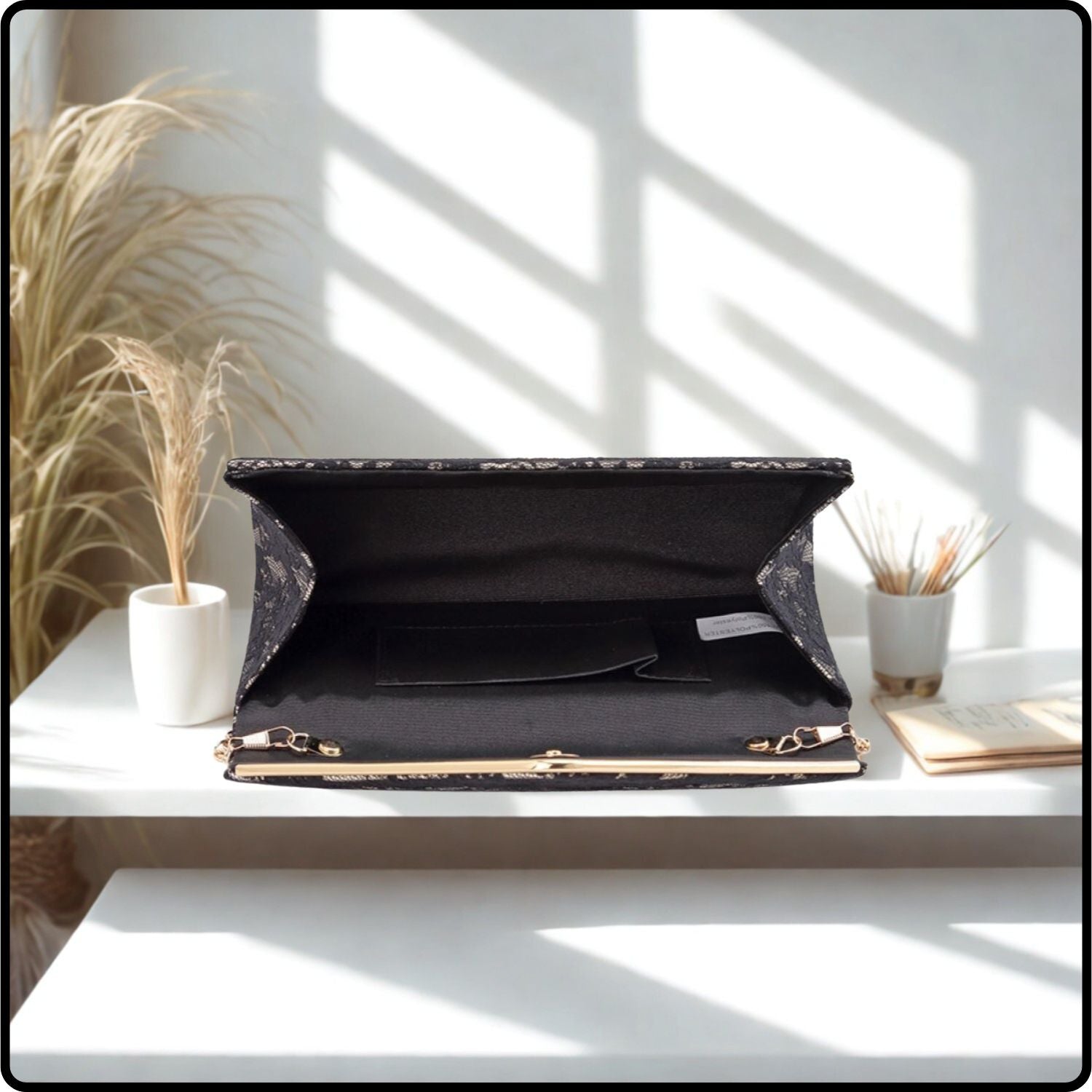 Janie Lace Envelope Clutch Bag/Black-Janie-Black