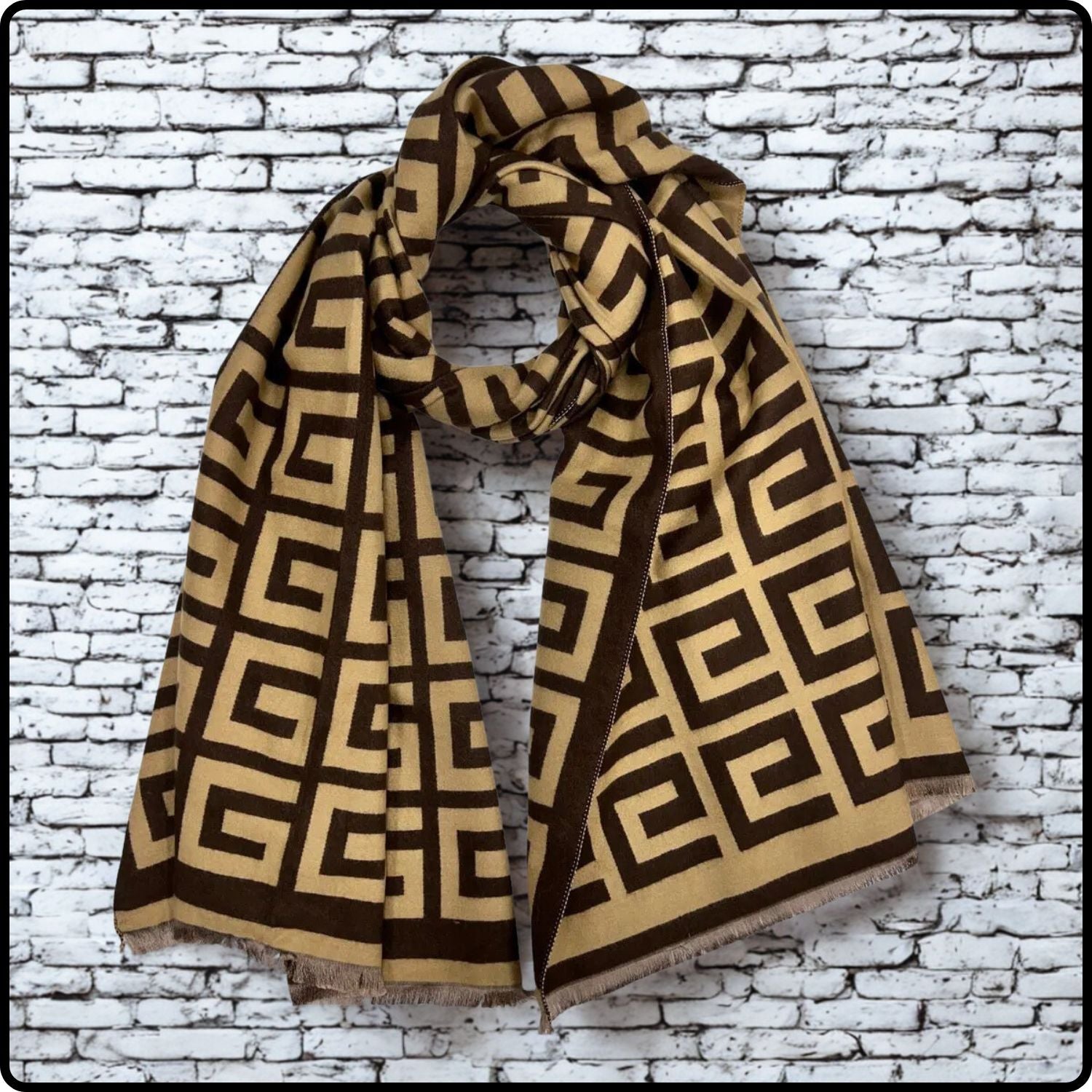 Big Maze Print on Wool Blend Scarf in coffee-MPCC