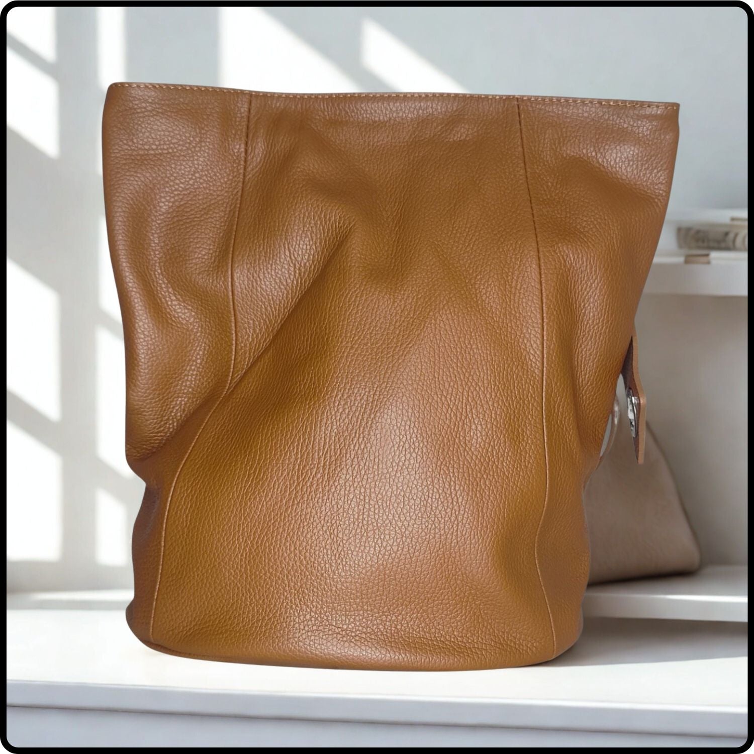 Large Pebbled Leather Lock Closure Backpack - VPR248-TAN