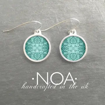 Ceramic and Stainless Steel Round Aquamarine Earrings-RAME