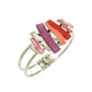 This elegant bracelet features an eye-catching combination of fuchsia, rose and orange, finished with a reflective silver touch. Hinged to fit any size wrist, it's an ideal fit for any ensemble.
