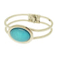 This Aqua Marble Resin Bracelet embodies a contemporary style with its unique texture and mesmerizing visual effect. This statement piece adds a touch of luxury to any outfit. Its hinged opening ensures a comfortable fit for all wrist sizes.