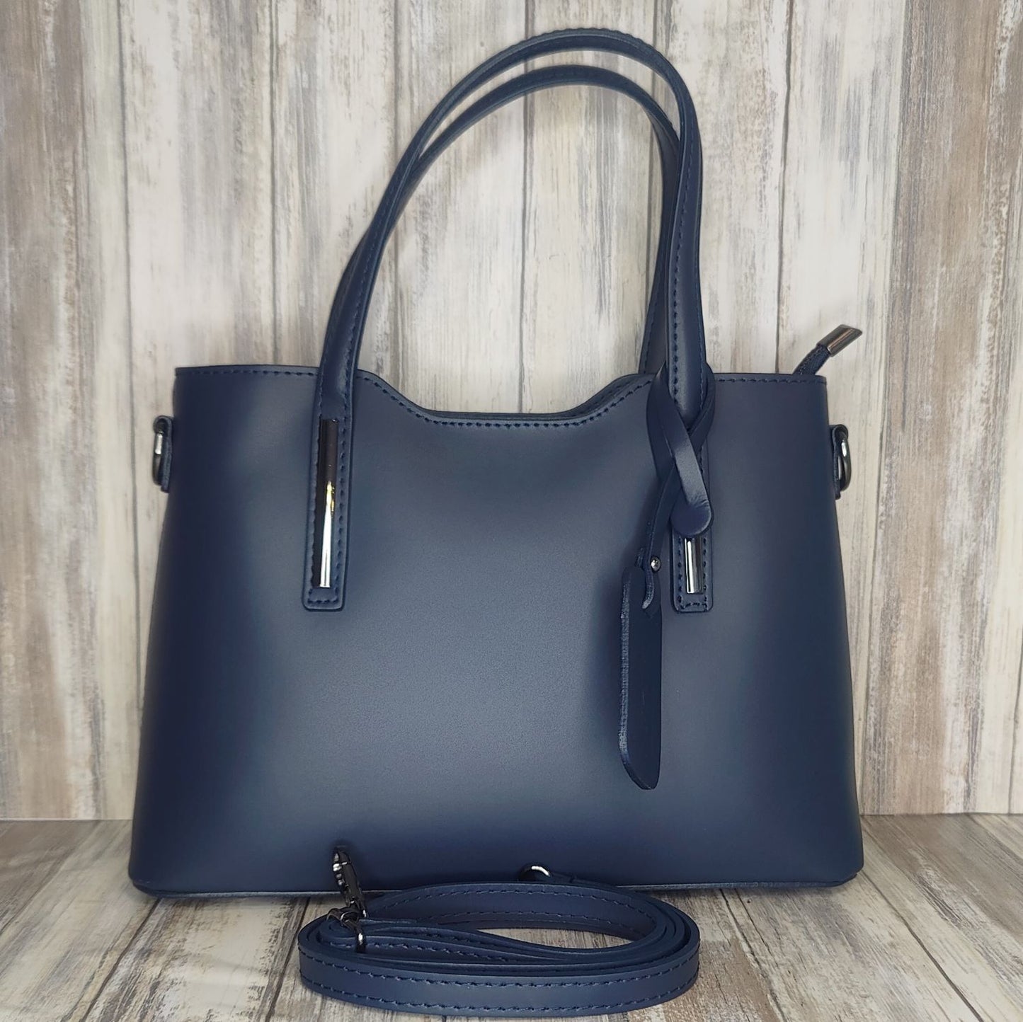 Soft Leather Double Compartment Handbag-PM512-NAVY