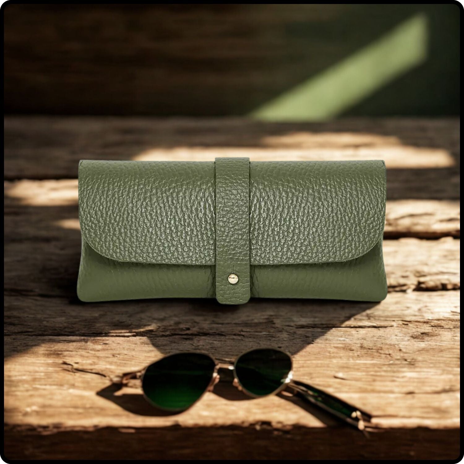 Italian Leather Glasses Pouch -PS554-OLIVE GREEN