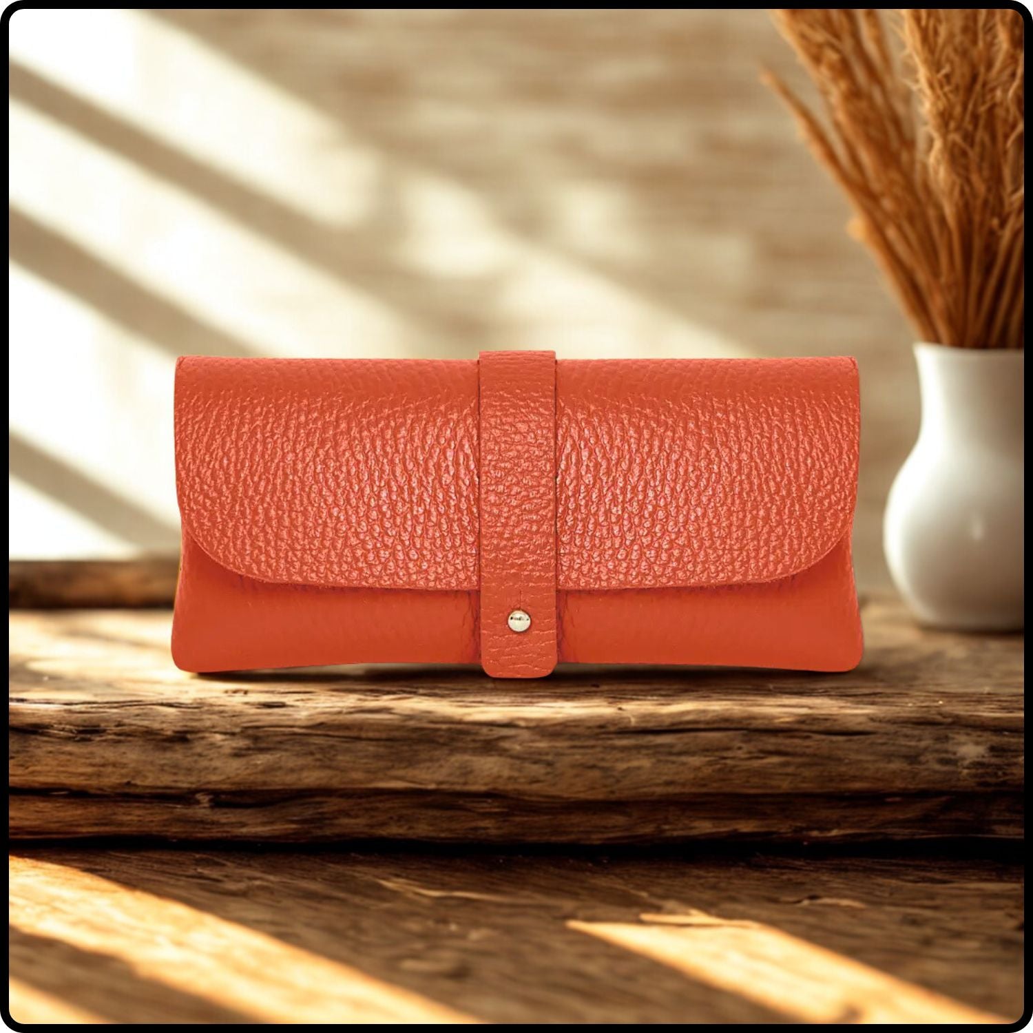 Italian Leather Glasses Pouch -PS554-BURNT ORANGE