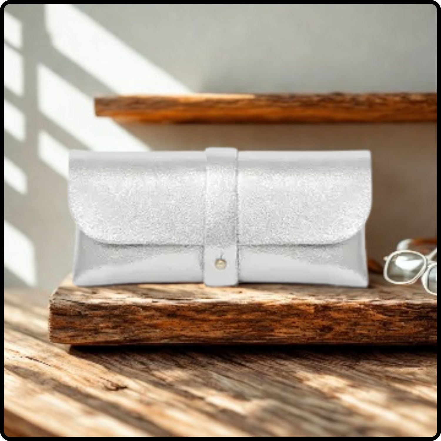 Italian Leather Glasses Pouch -PS554-SILVER