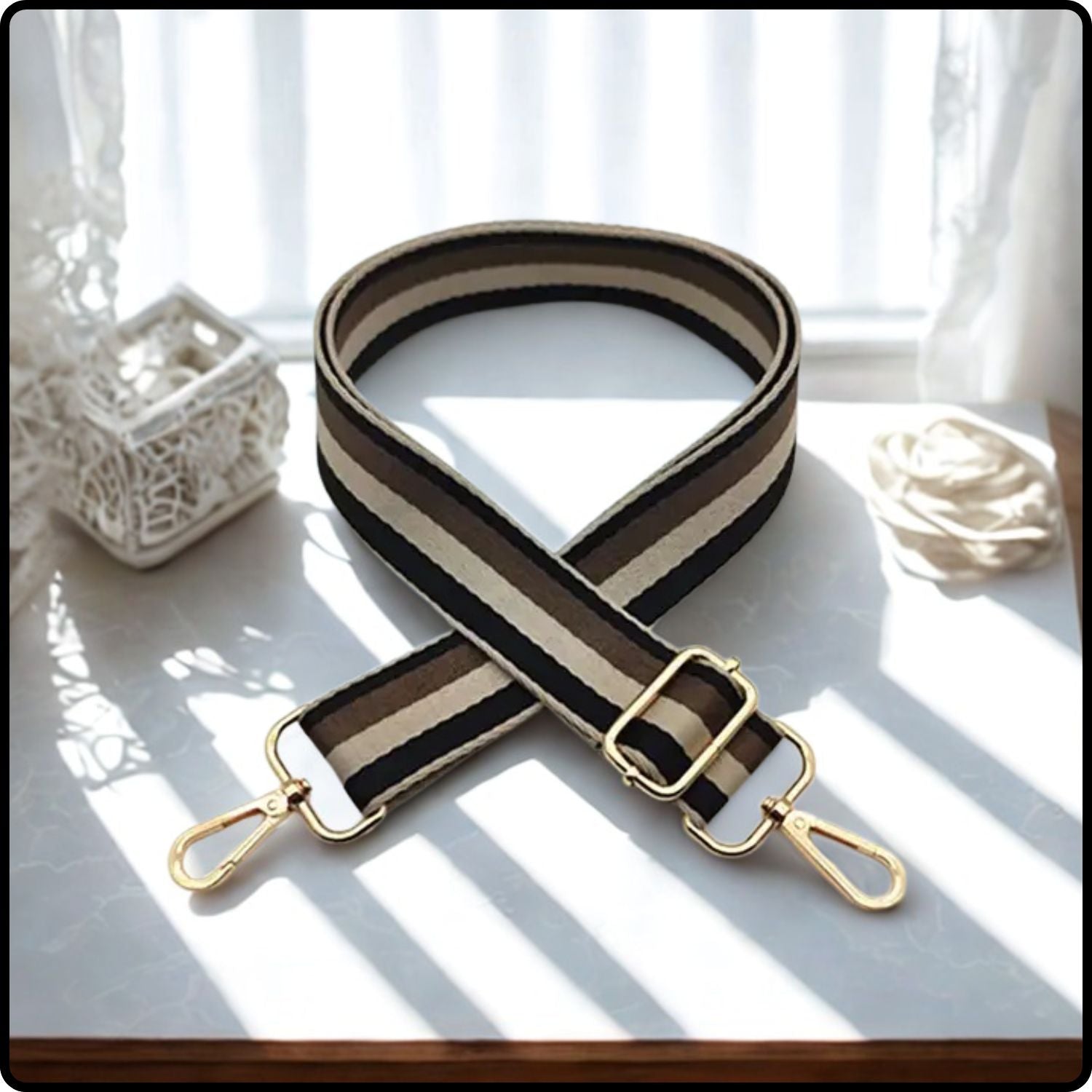 Canvas Bag Strap Stripe 3.8CM Coffee-SBS-COFFEE