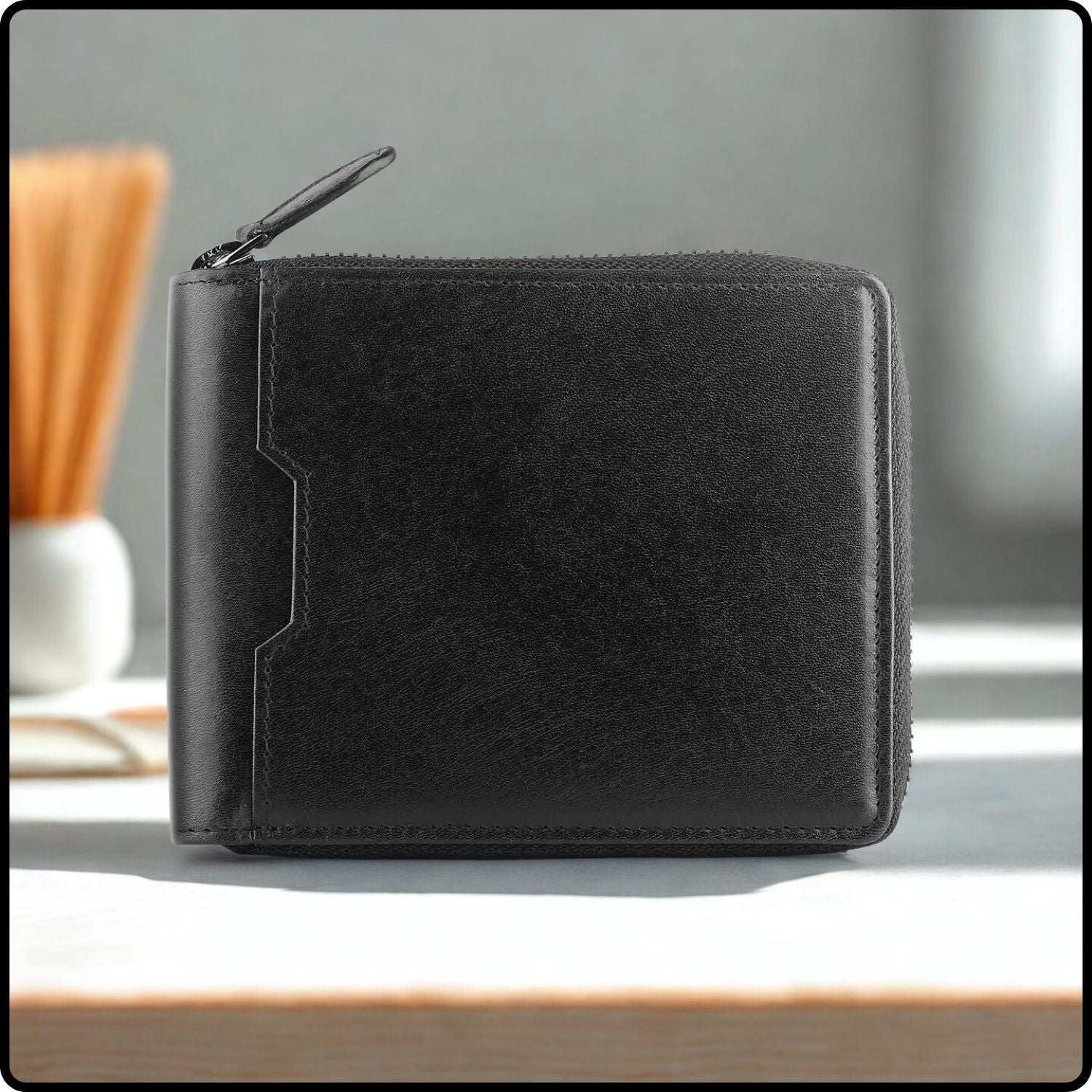 Alperto Leather Zip Around Wallet-4257/Black