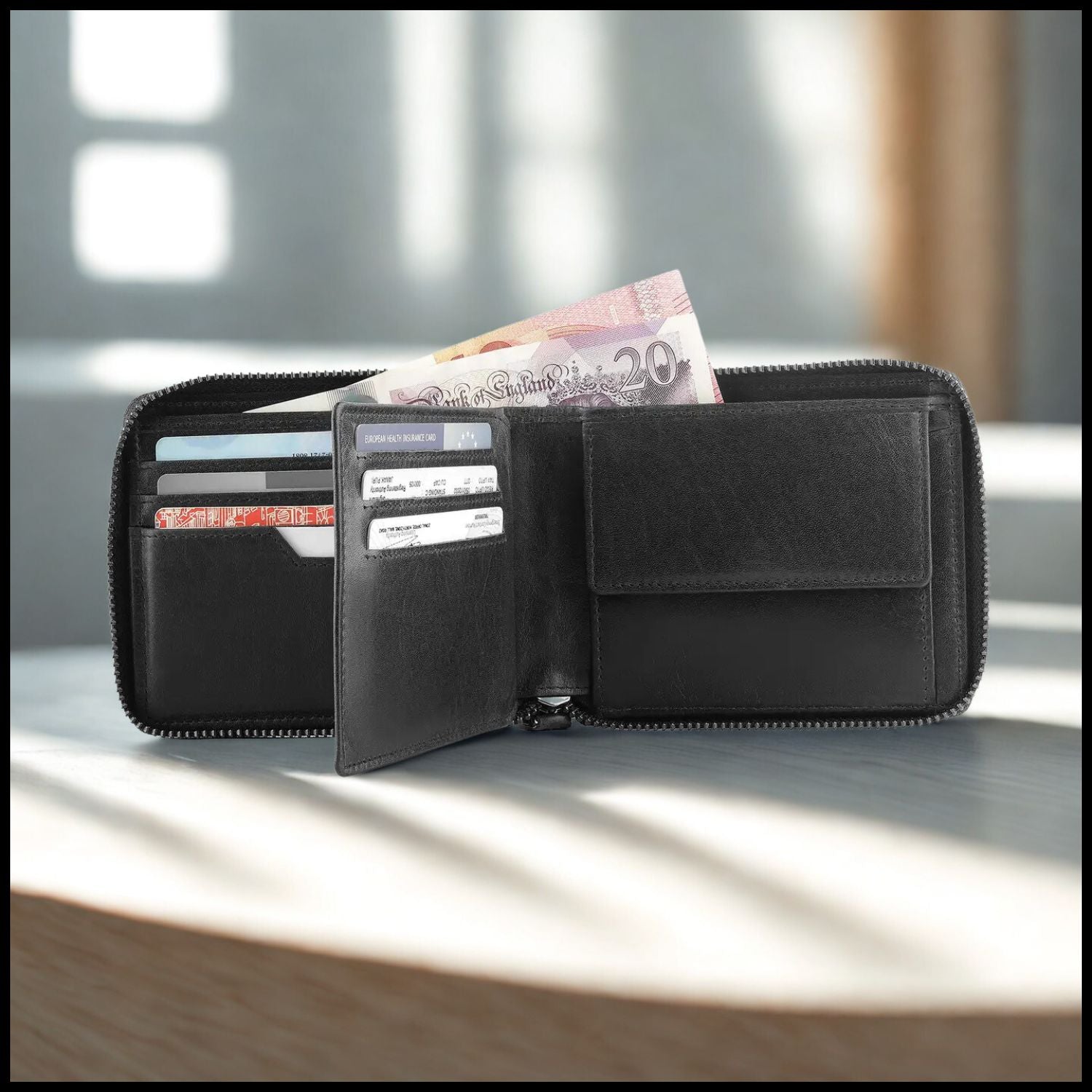 Alperto Leather Zip Around Wallet-4257/Black