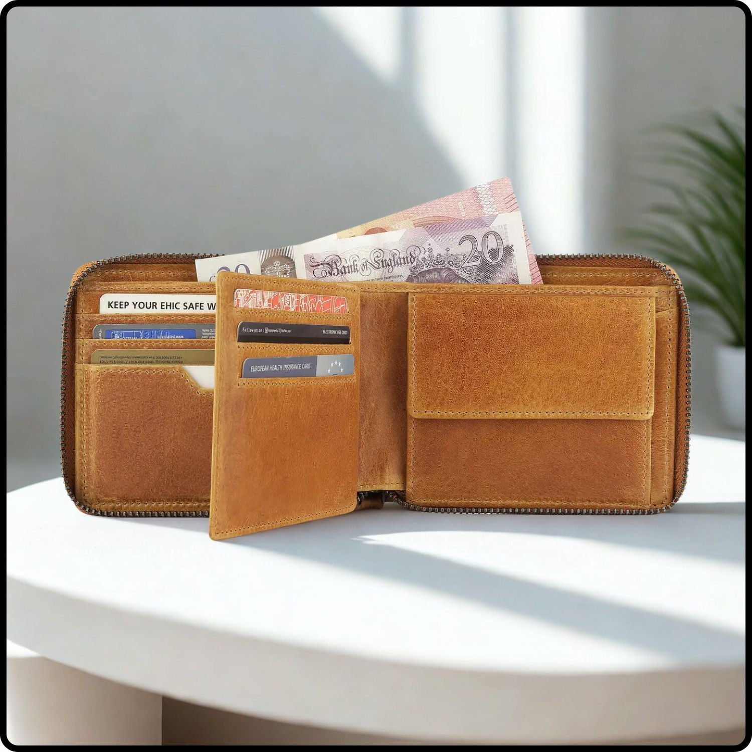 Alperto Leather Zip Around Wallet-4257/Tan