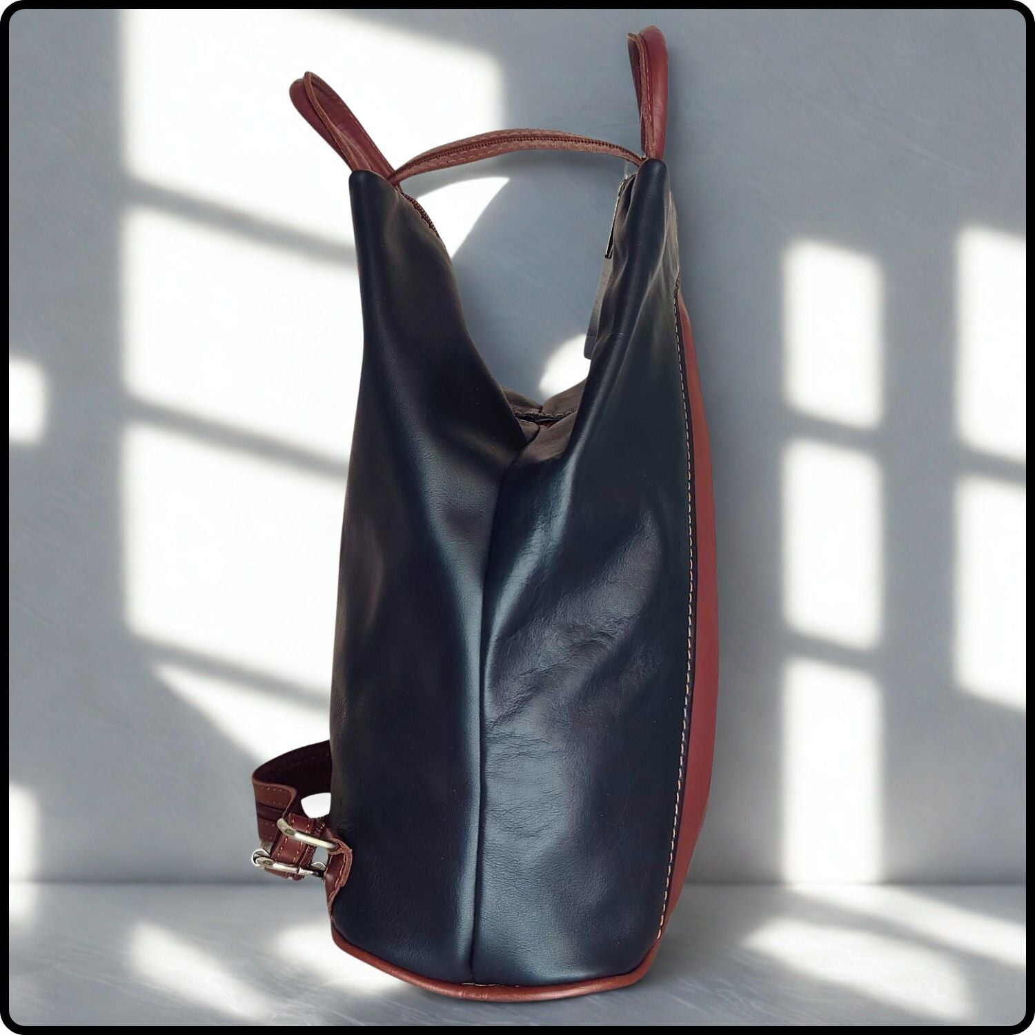 Large Soft Leather Backpack - VPR244-BLACK/BROWN