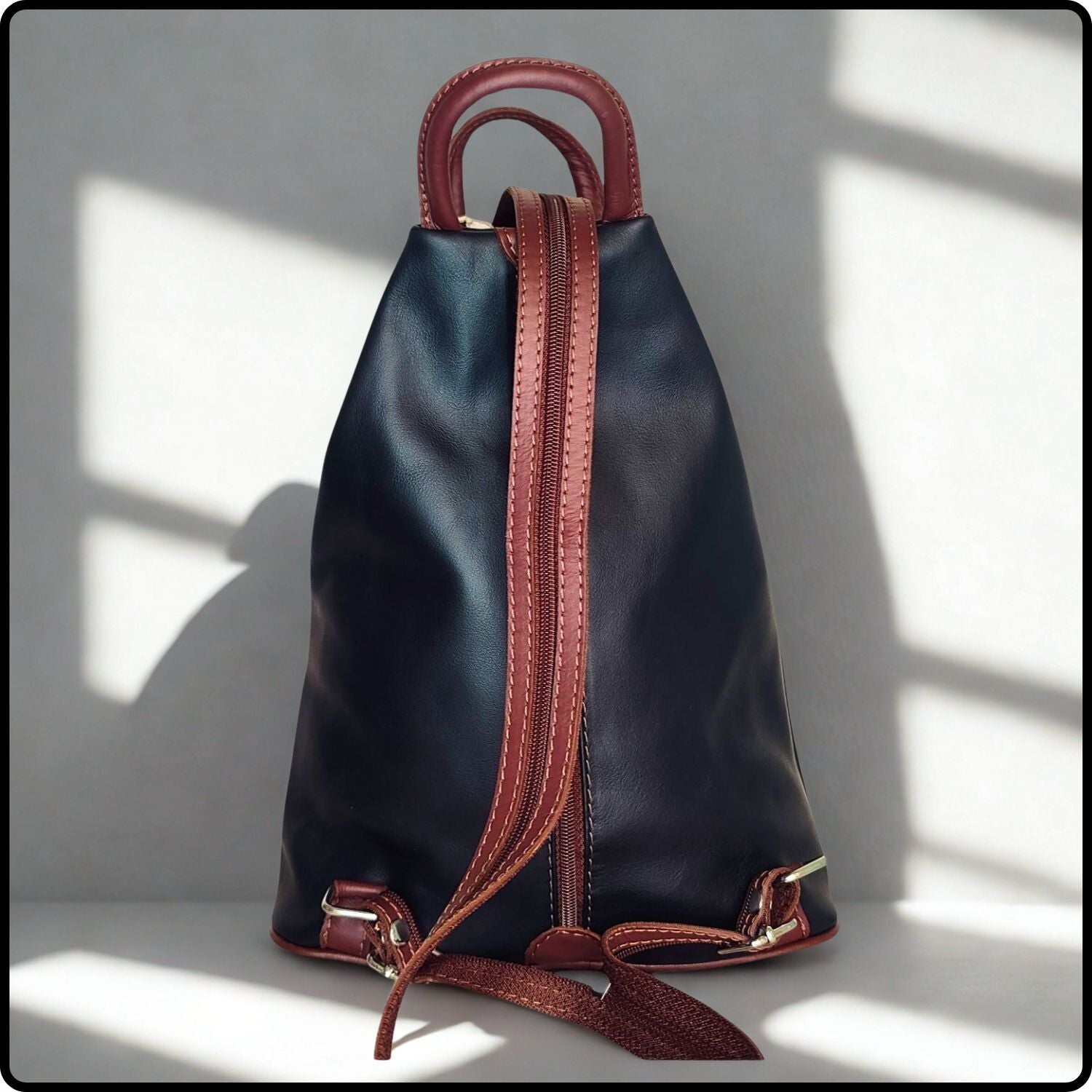 Large Soft Leather Backpack - VPR244-BLACK/BROWN