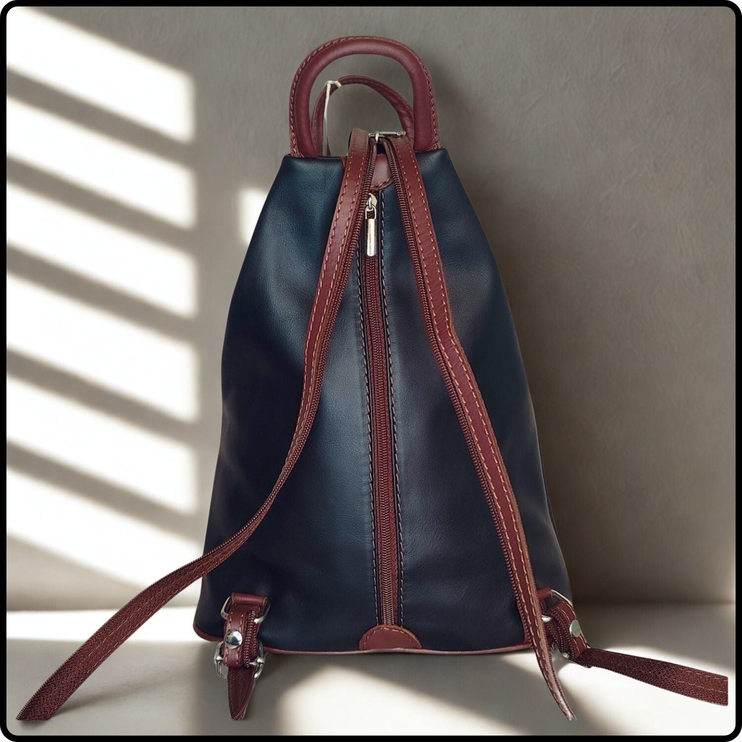 Large Soft Leather Backpack - VPR244-BLACK/BROWN