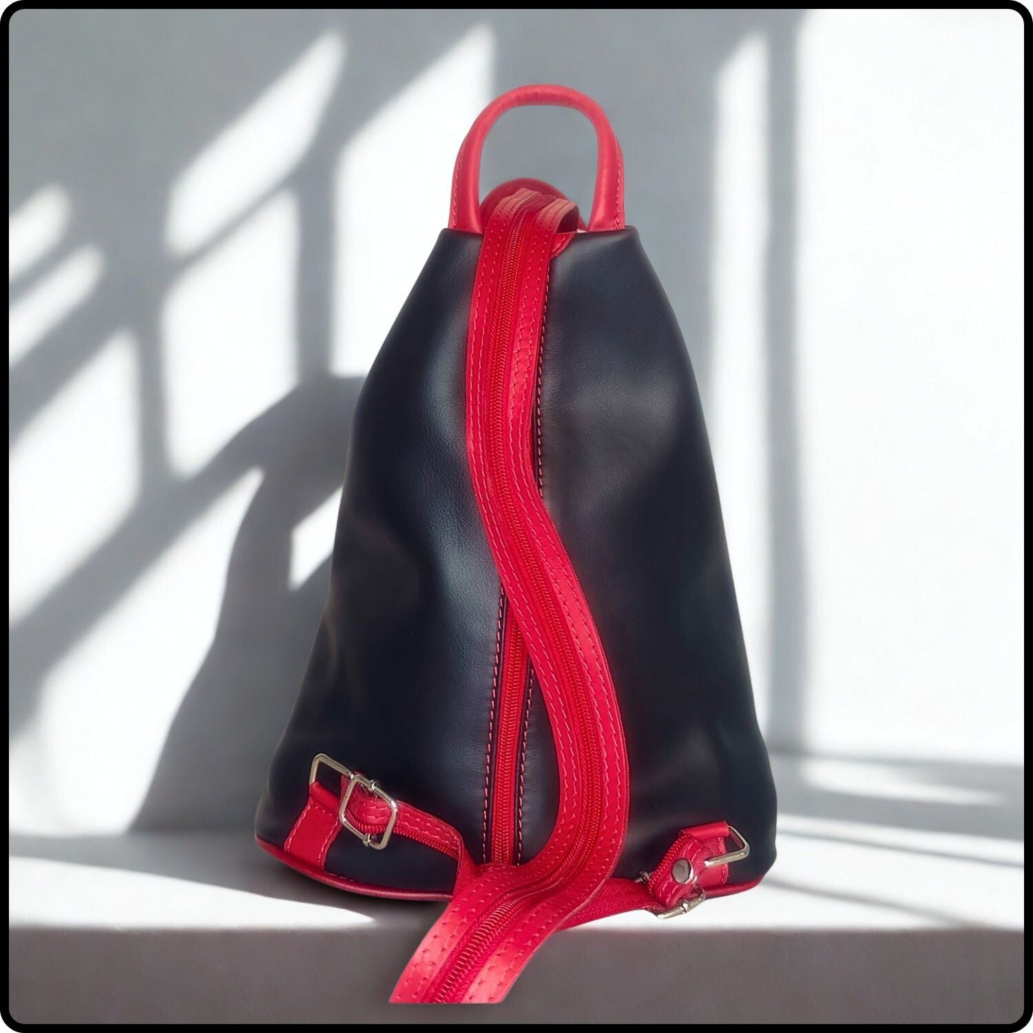 Large Soft Leather Backpack - VPR244-BLACK/RED