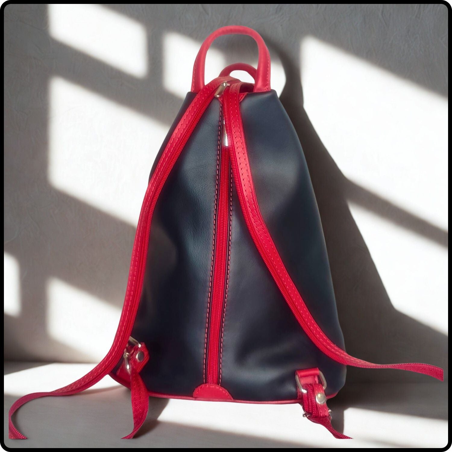 Large Soft Leather Backpack - VPR244-BLACK/RED