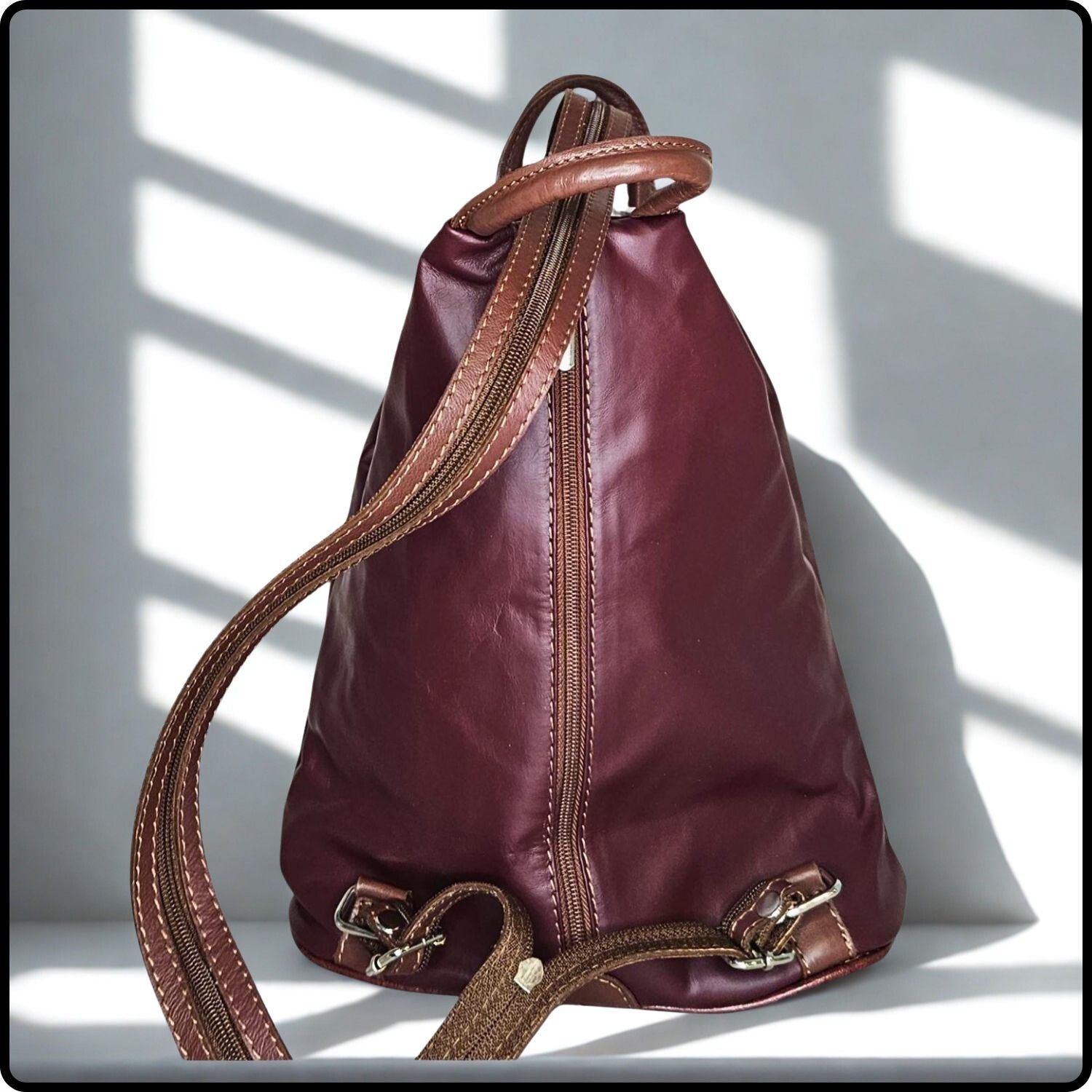 Large Soft Leather Backpack - VPR244-BURGUNDY/BROWN