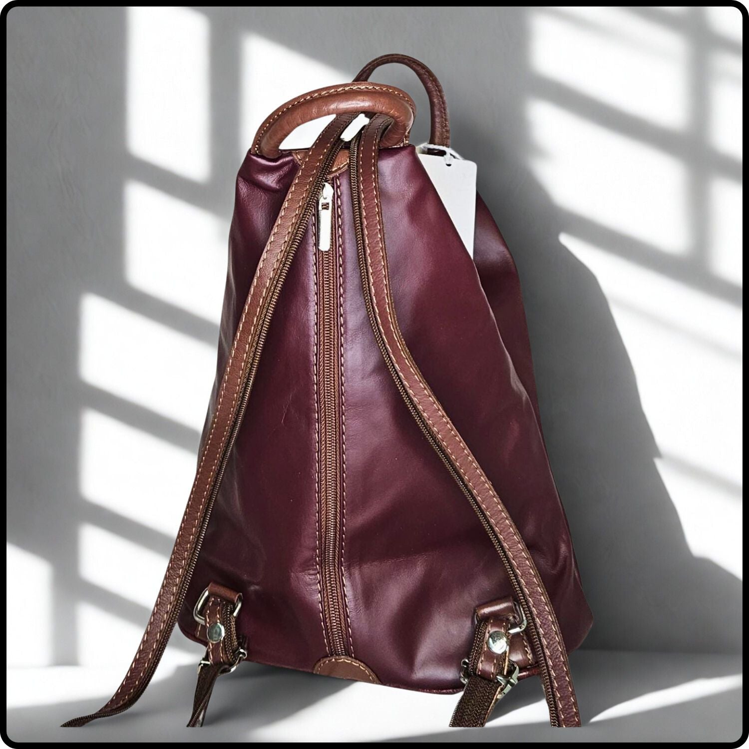 Large Soft Leather Backpack - VPR244-BURGUNDY/BROWN